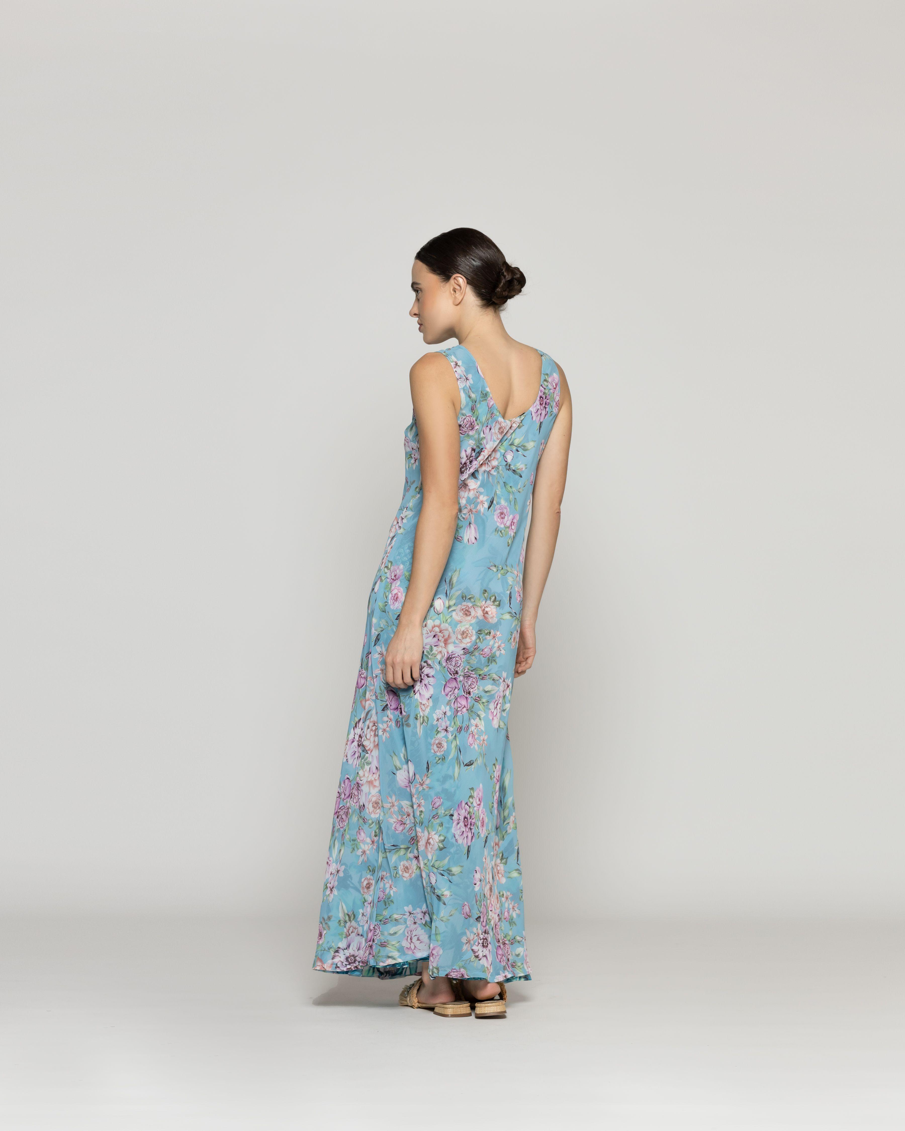Vestido Mujer Vilma Reversible Sin Mangas Estamapado Azul/Celeste Lineatre-4