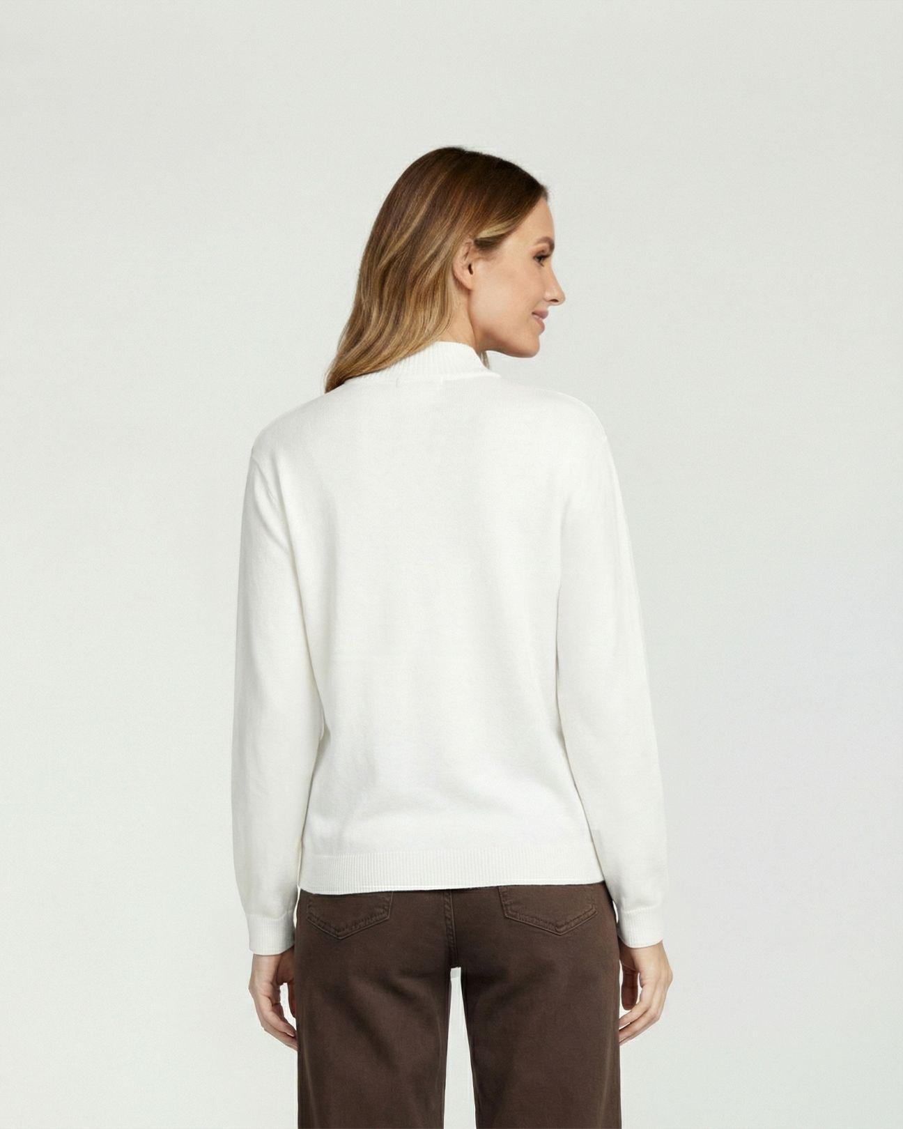 Sweater Mujer Magdalena Relaxed Fit Cuello Medio Alto Redondo Manga Caida Crudo Lineatre-2