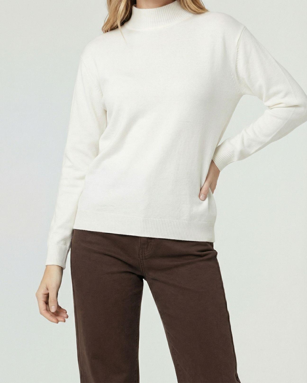 Sweater Mujer Magdalena Relaxed Fit Cuello Medio Alto Redondo Manga Caida Crudo Lineatre-3
