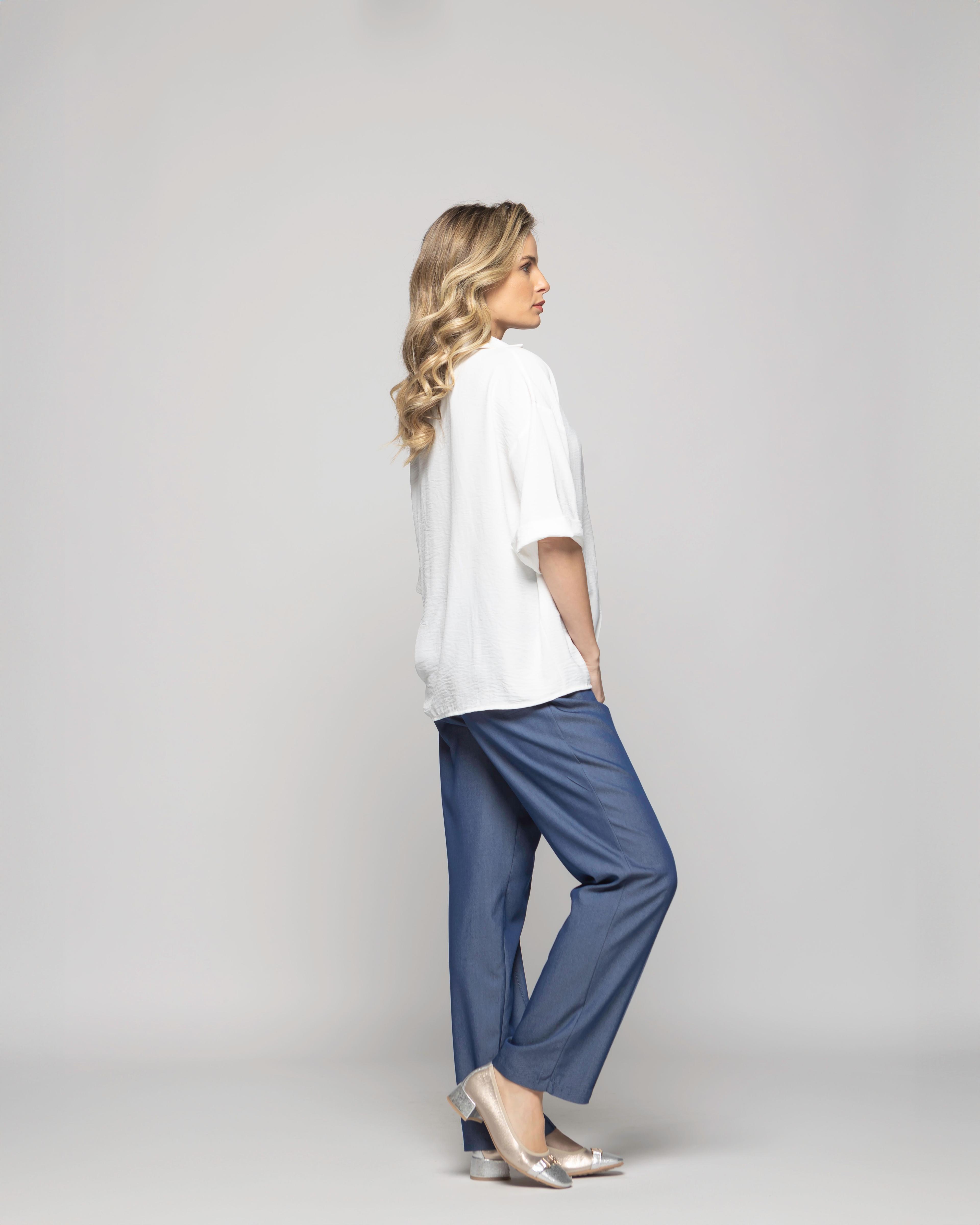 Blusa Mujer Gaura Escote V Con Cuello Media Manga Blanca Crudo Ludovica-4