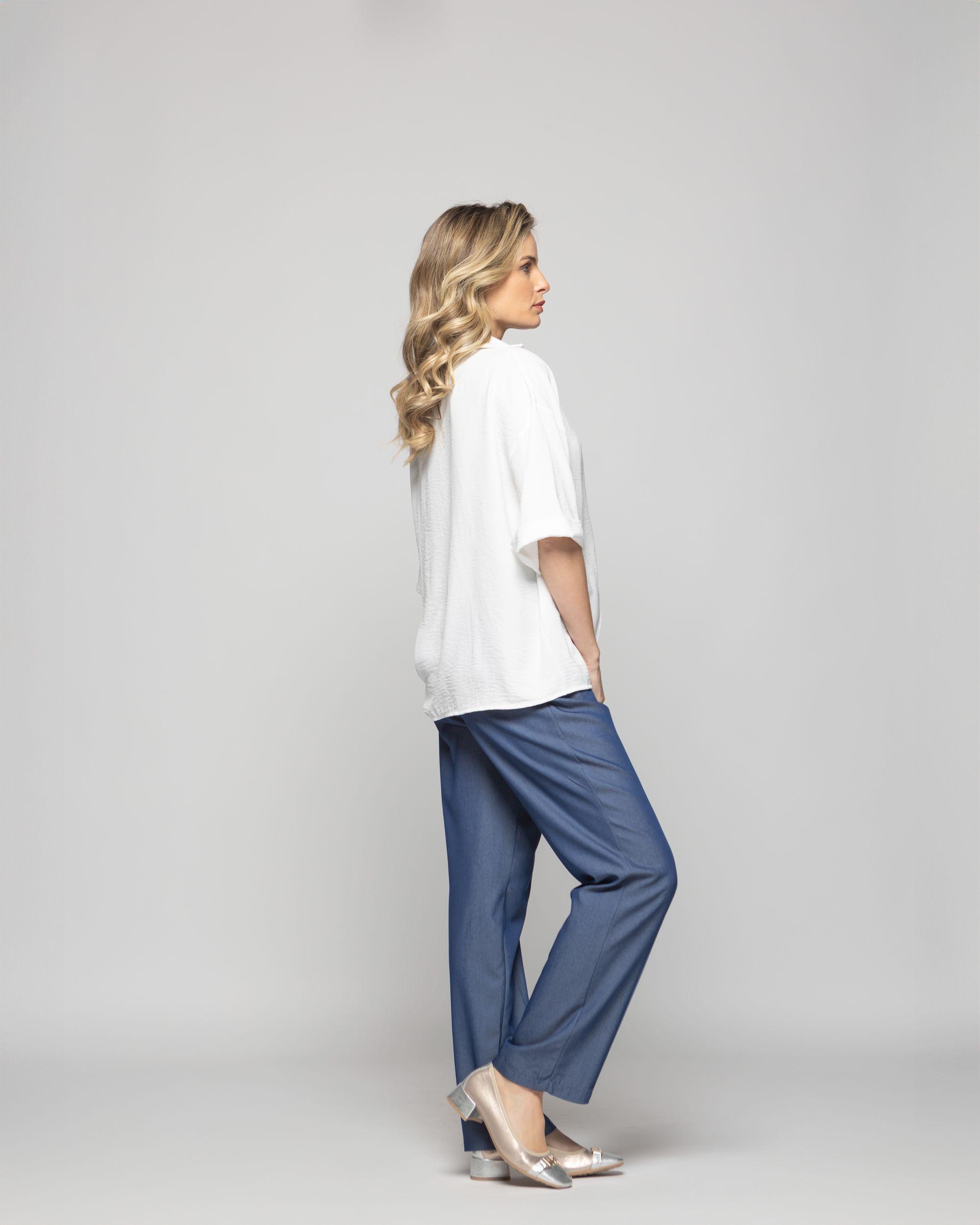 Blusa Mujer Gaura Escote V Con Cuello Media Manga Blanca Crudo Ludovica-5