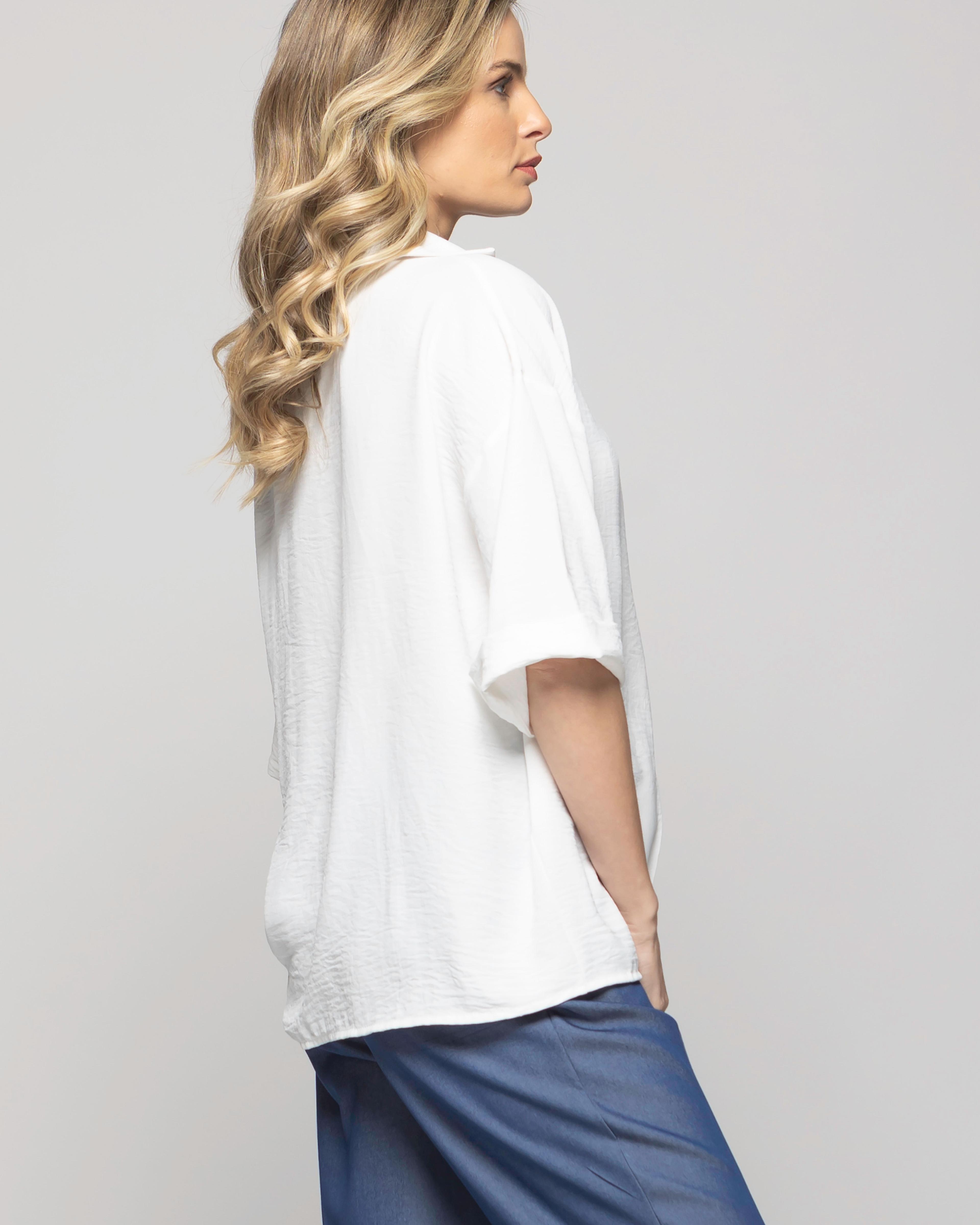 Blusa Mujer Gaura Escote V Con Cuello Media Manga Blanca Crudo Ludovica-6
