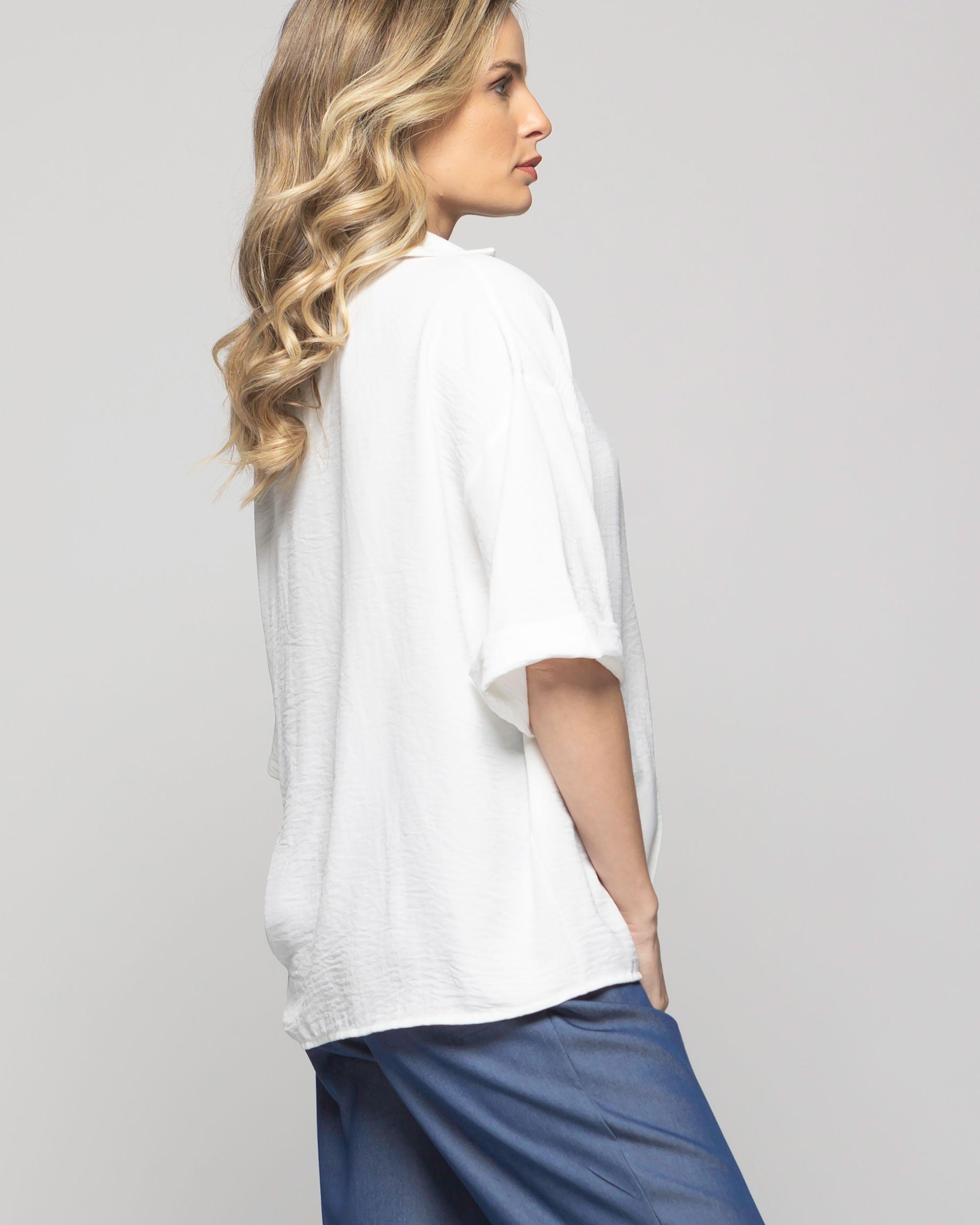 Blusa Mujer Gaura Escote V Con Cuello Media Manga Blanca Crudo Ludovica-7