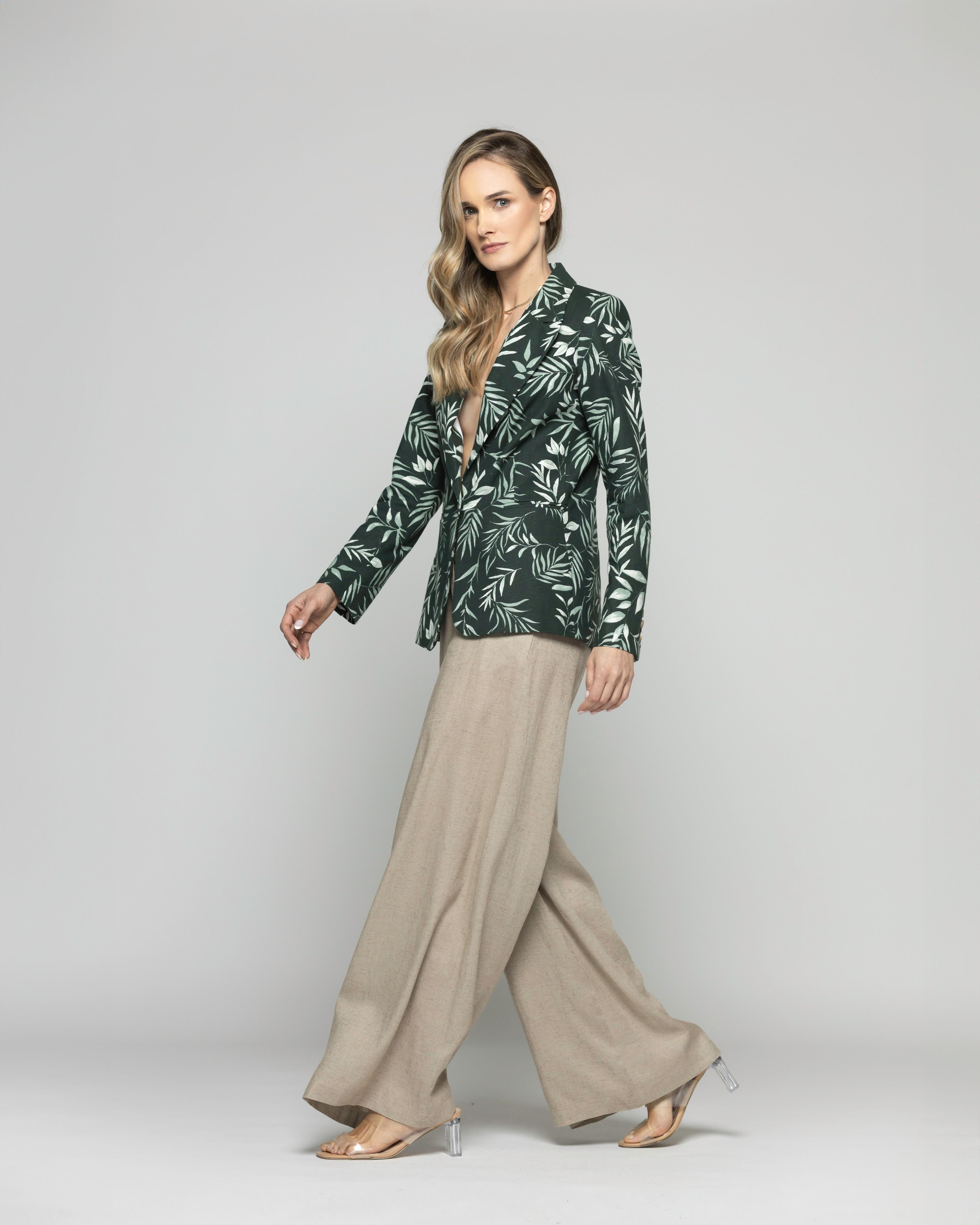 Blazer Mujer Magnolia Clásico Estampado Hojas Verde Ludovica-4