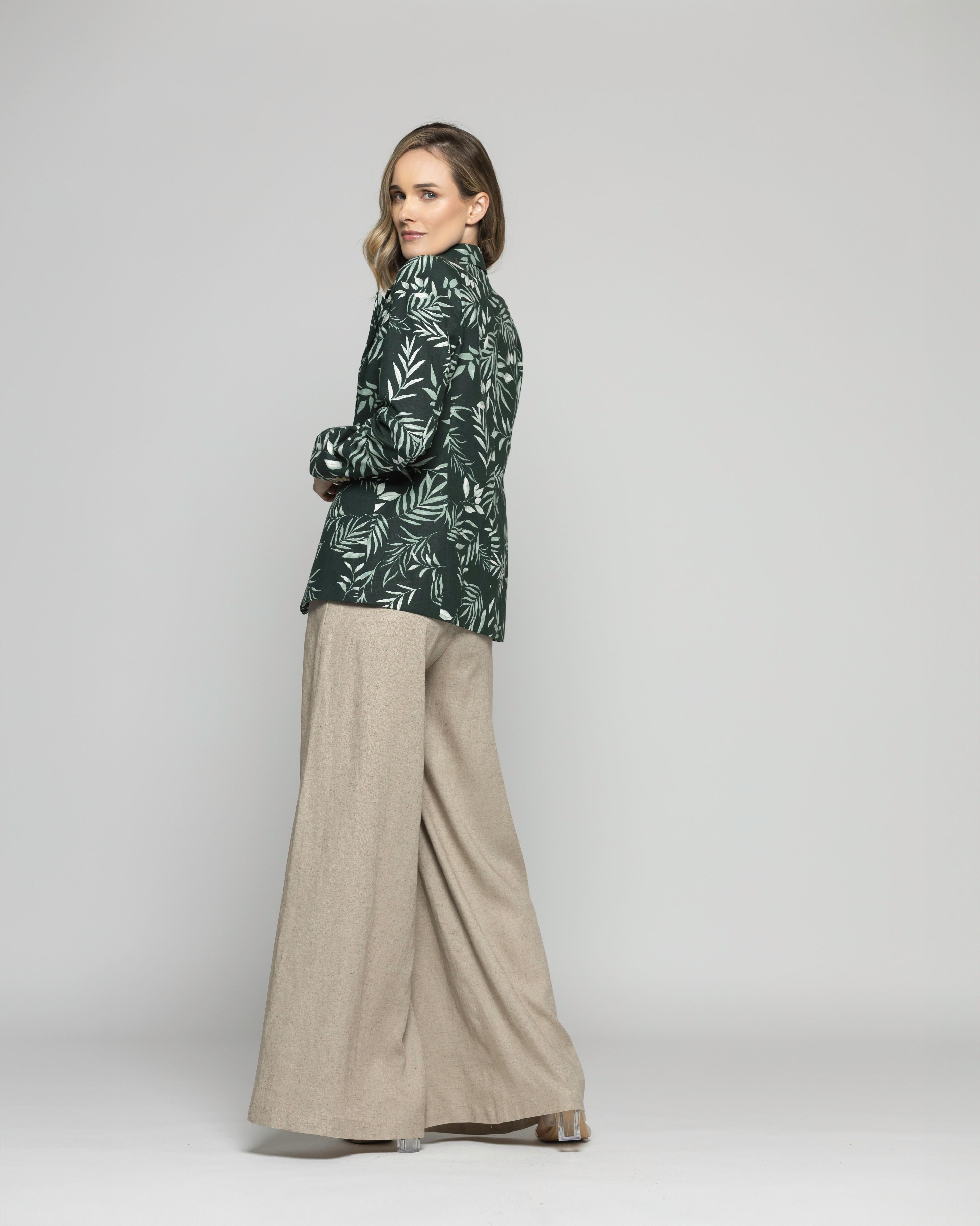 Blazer Mujer Magnolia Clásico Estampado Hojas Verde Ludovica-2