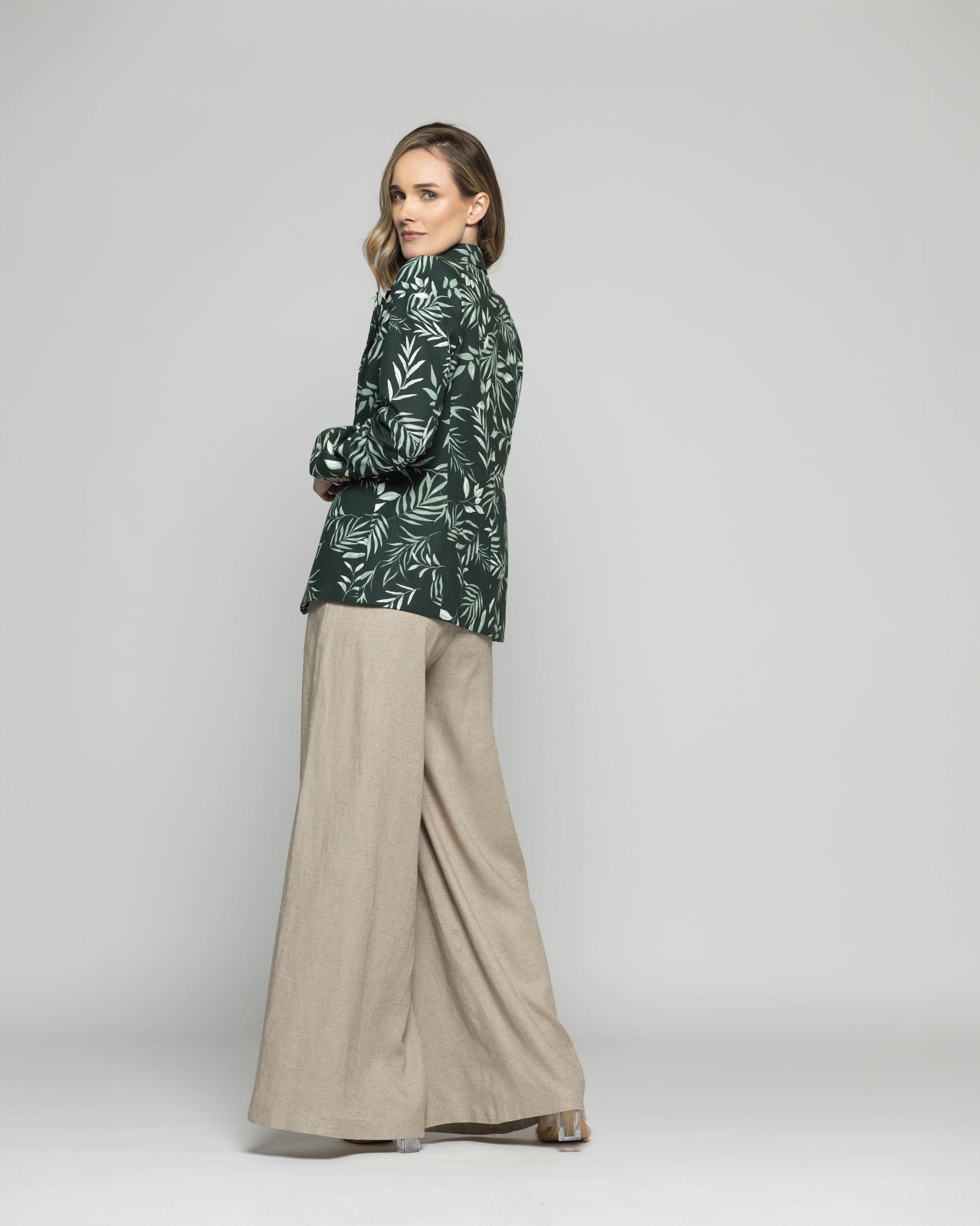 Blazer Mujer Magnolia Clásico Estampado Hojas Verde Ludovica-3