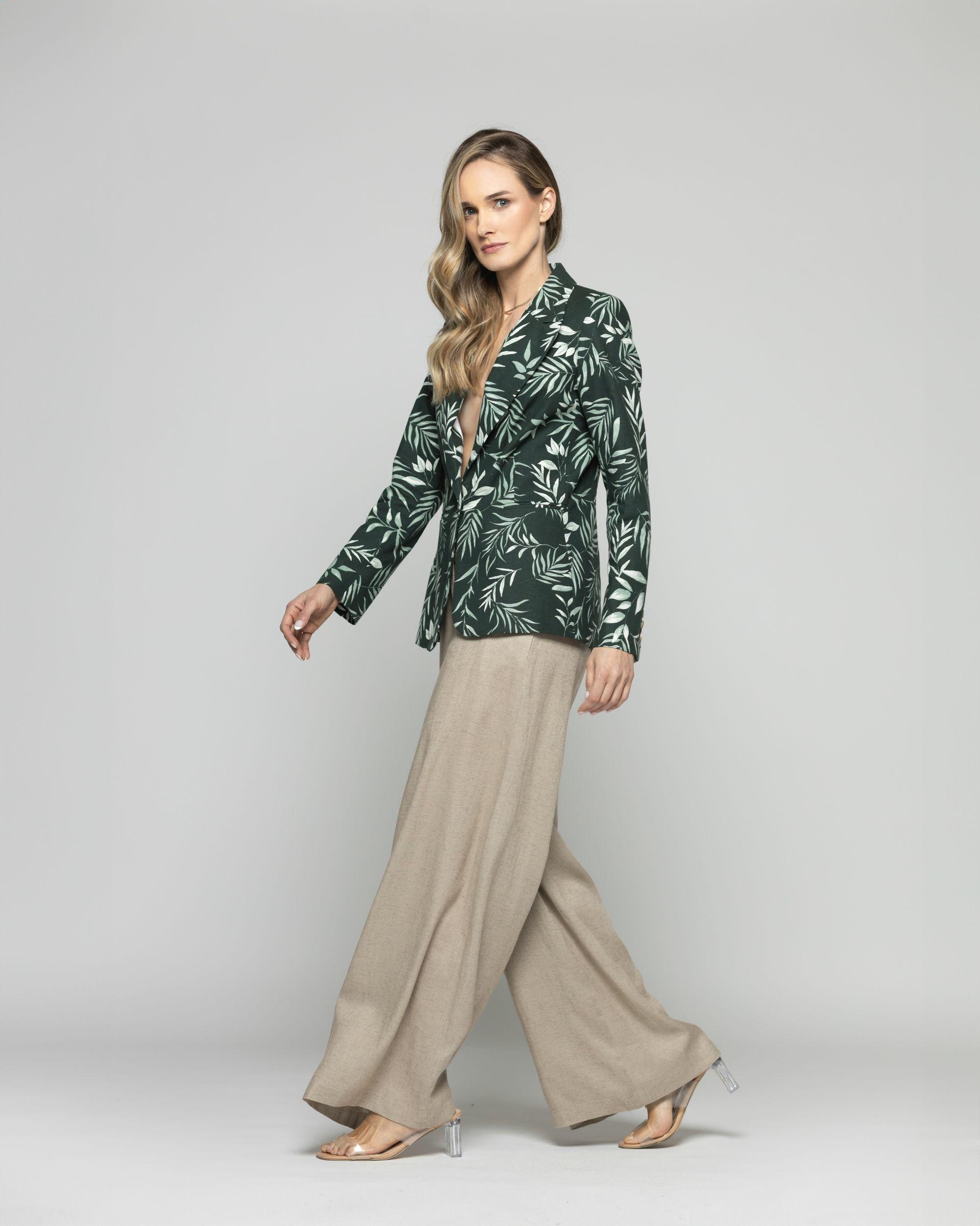 Blazer Mujer Magnolia Clásico Estampado Hojas Verde Ludovica-5