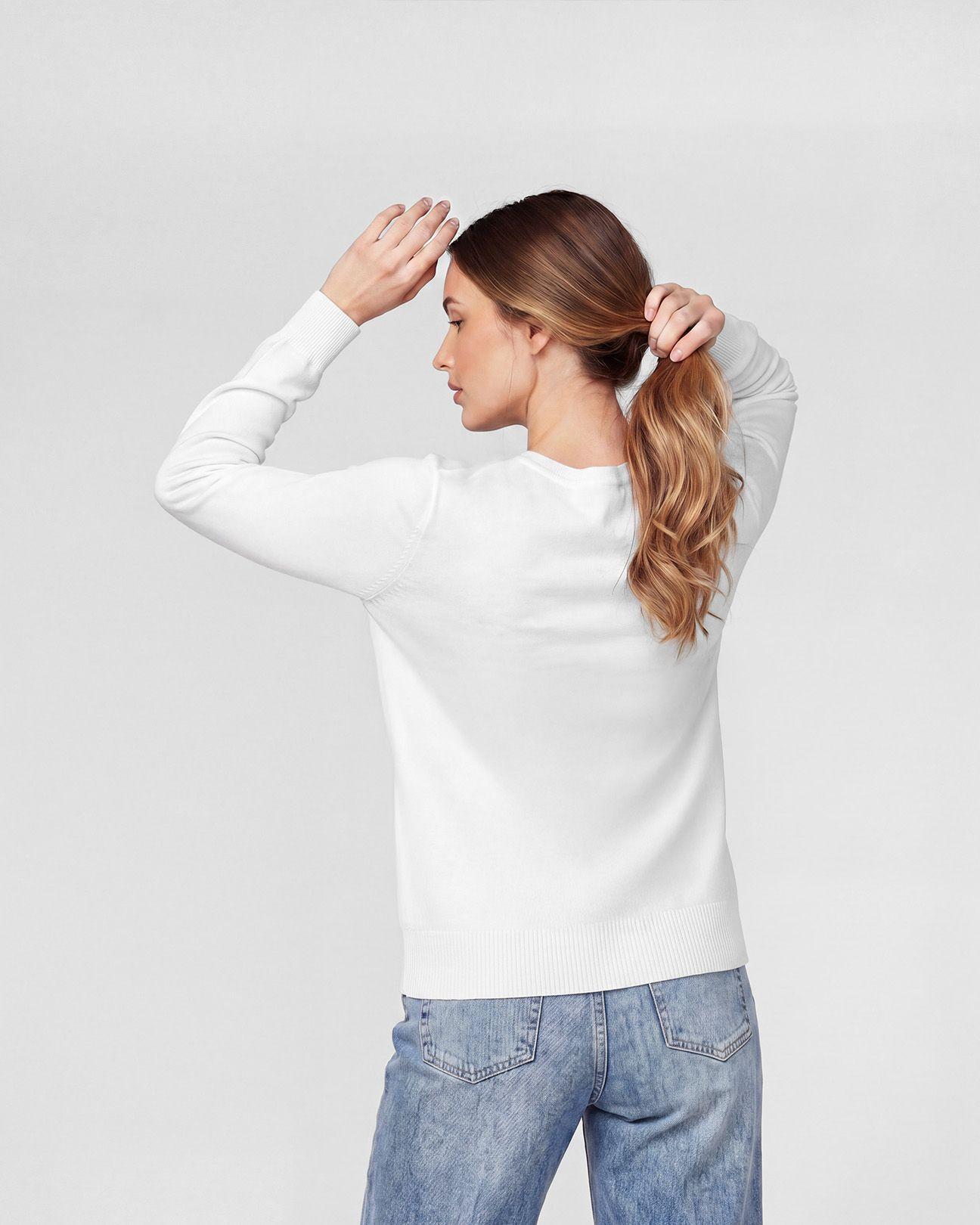 Sweater Mujer Ignacia Regular Fit Cuello En V Manga Caída Blanco Lineatre-1