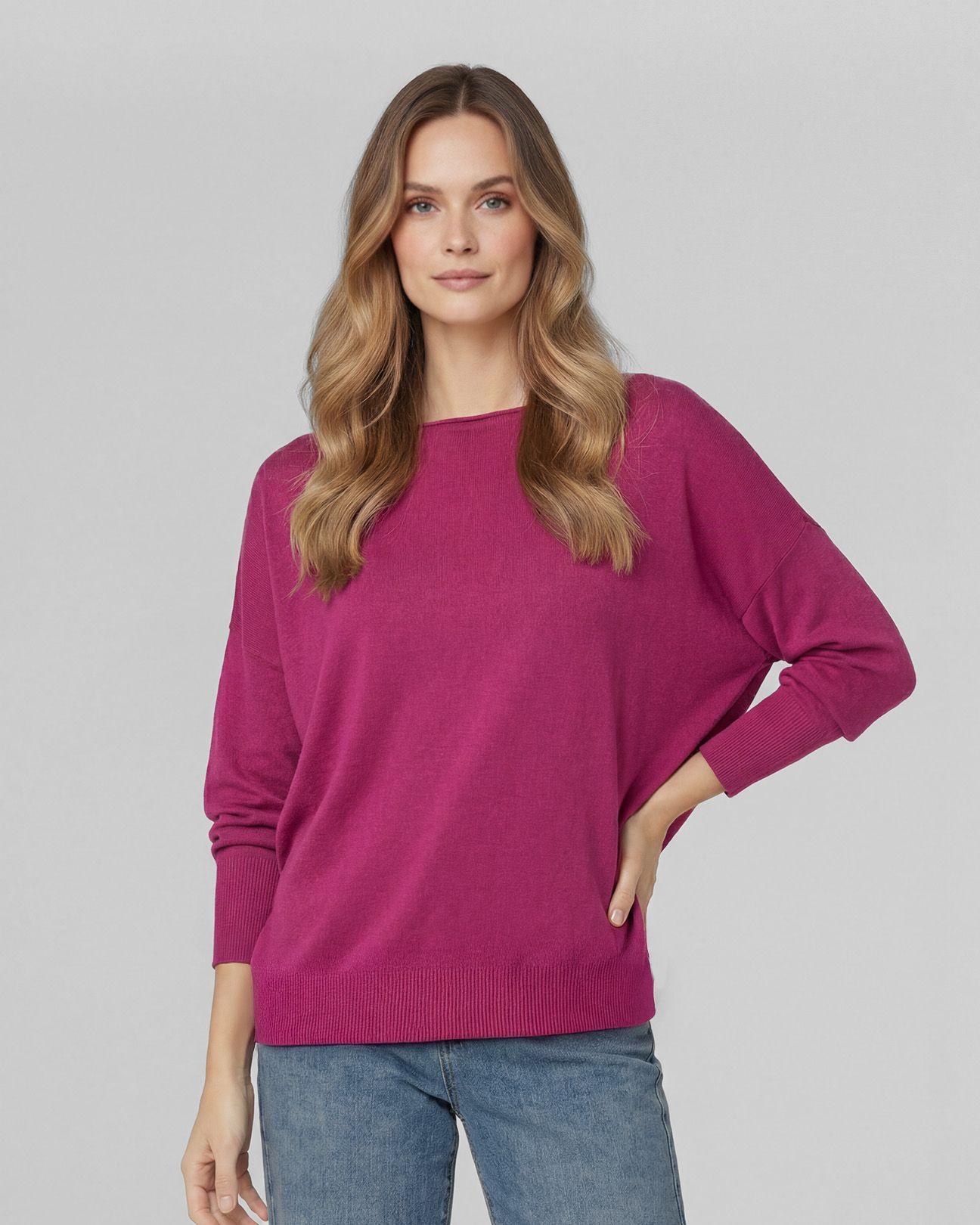 Sweater Mujer Elena Regular Cuello Ojal Manga Caída Fucsia Lineatre-0
