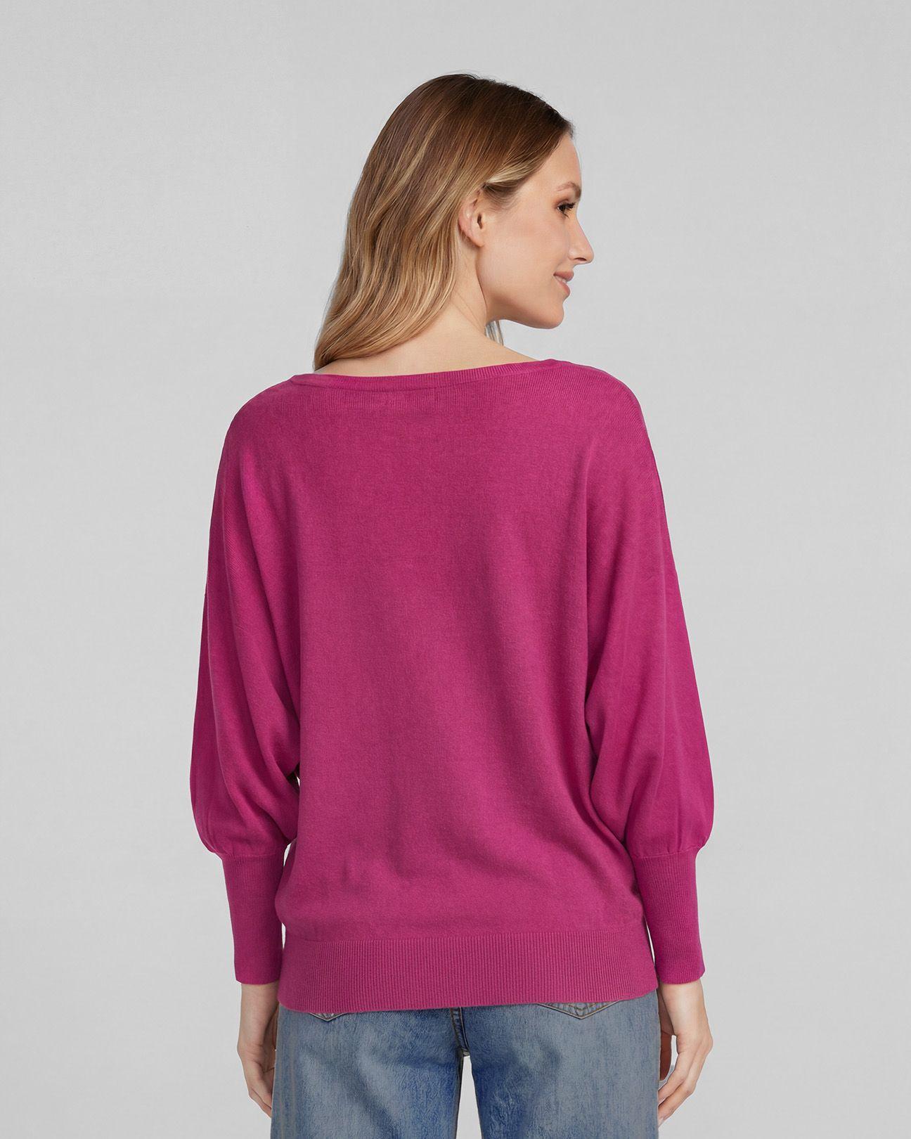 Sweater Mujer Elena Regular Cuello Ojal Manga Caída Fucsia Lineatre-1