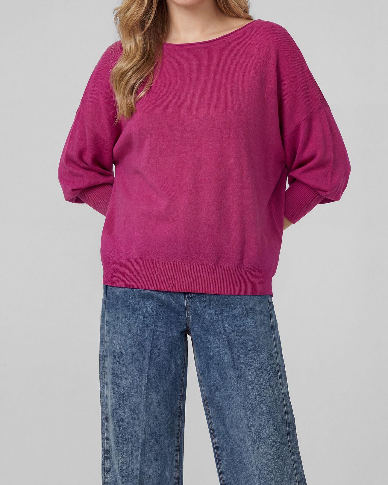 Sweater Mujer Elena Regular Cuello Ojal Manga Caída Fucsia Lineatre-2