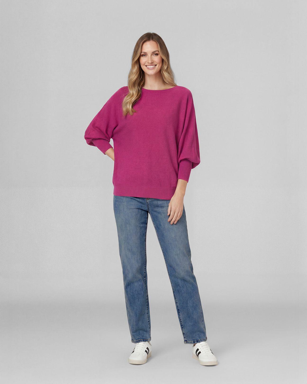 Sweater Mujer Elena Regular Cuello Ojal Manga Caída Fucsia Lineatre-3