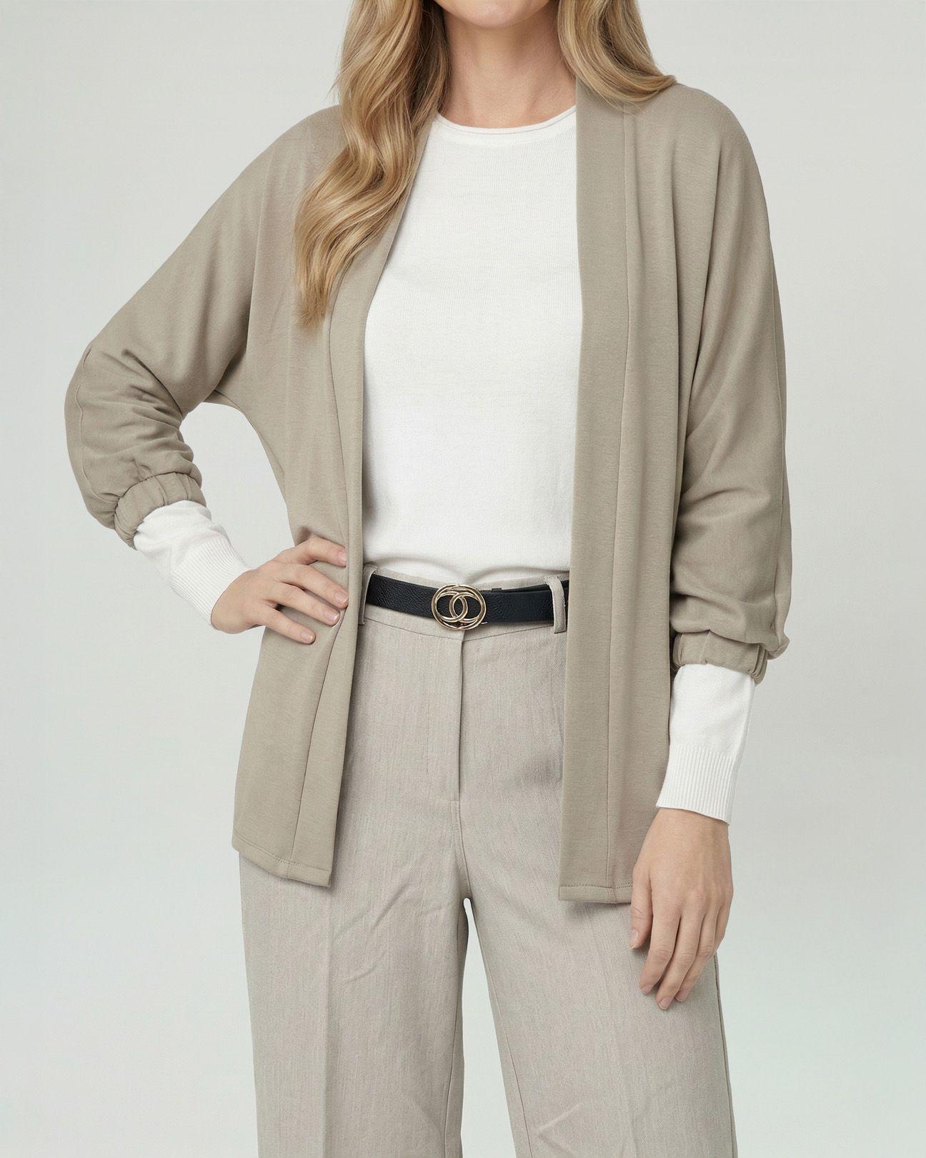 Spolverino Mujer Eva Overside Cuello Tipo Kimono Manga Caída Beige Lineatre-2