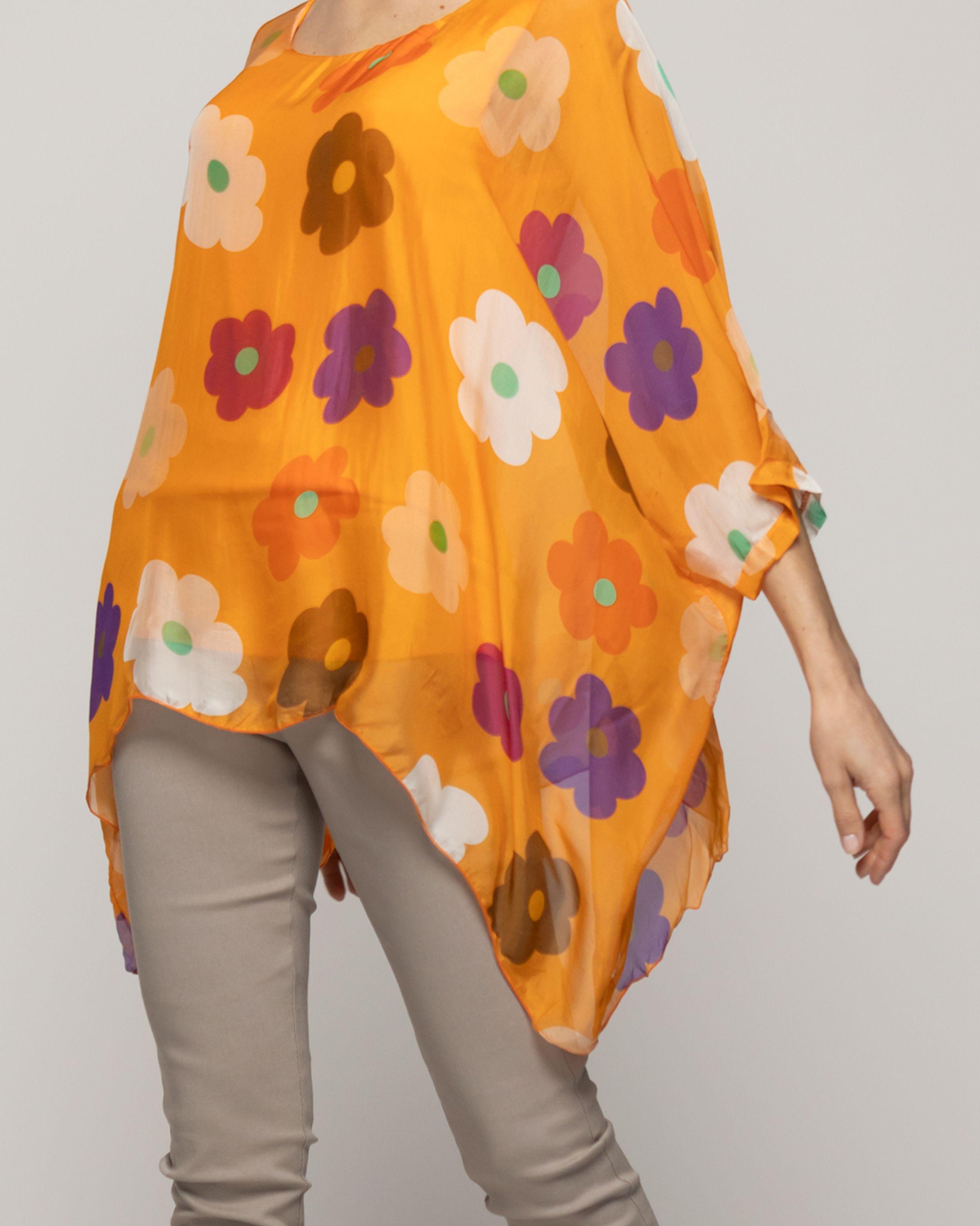 Blusa Mujer Berna Estampado Floral Y Mangas Amplias Naranja  Lineatre-3