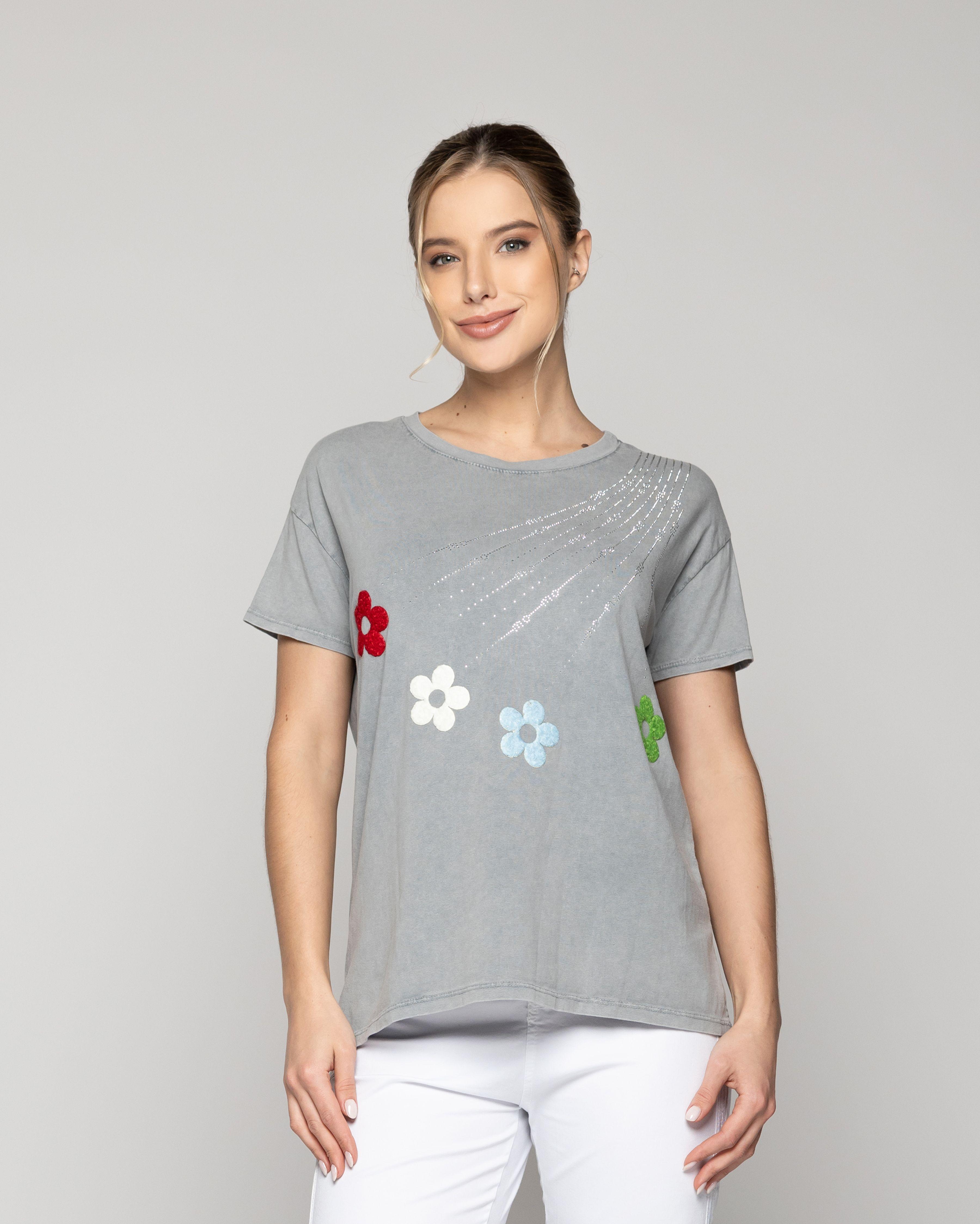 Polera Mujer Olinda Gris Bordada Con Brillos Lineatre-0