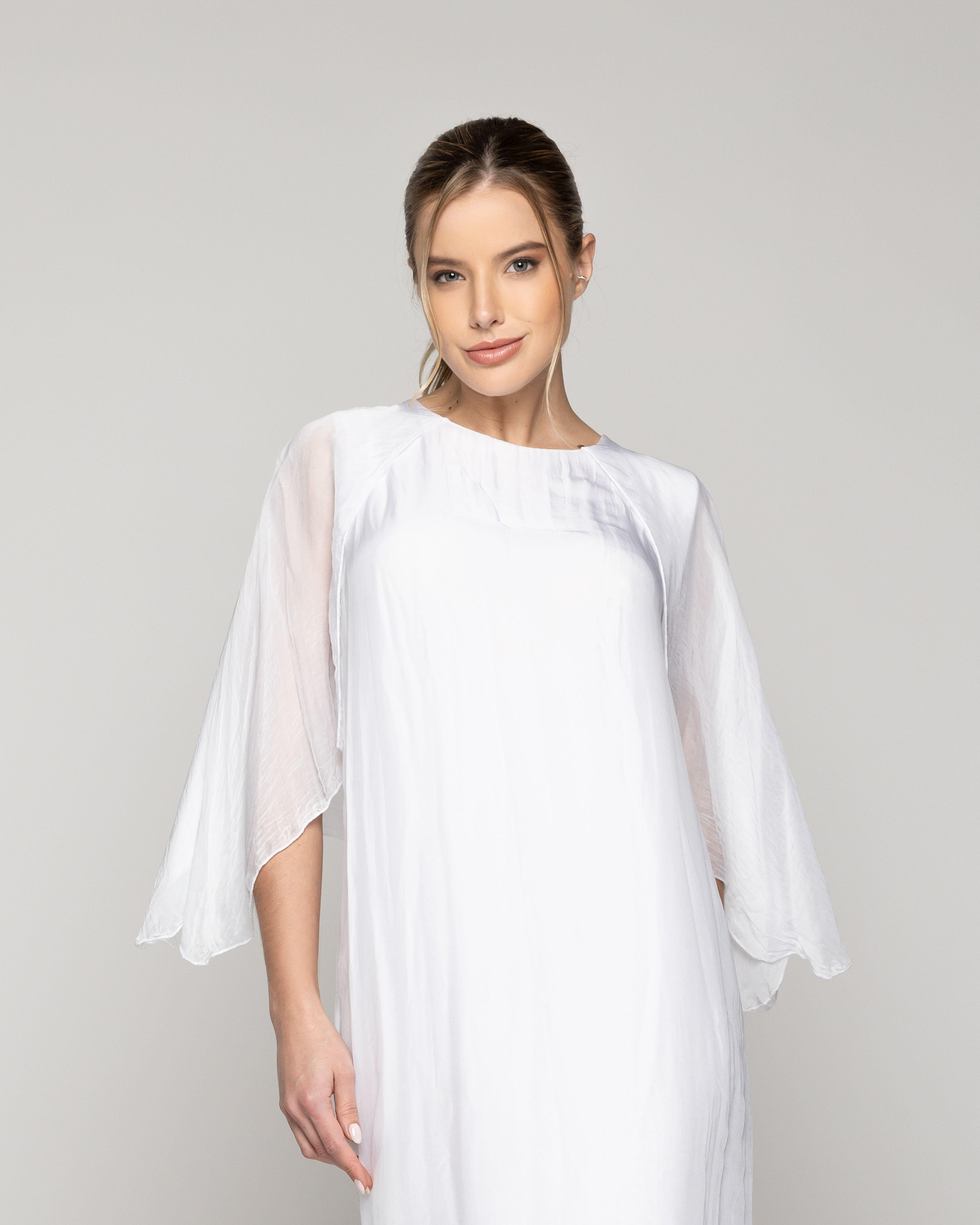 Vestido Mujer Vianney Mangas Con Capa Blanco Lineatre-0