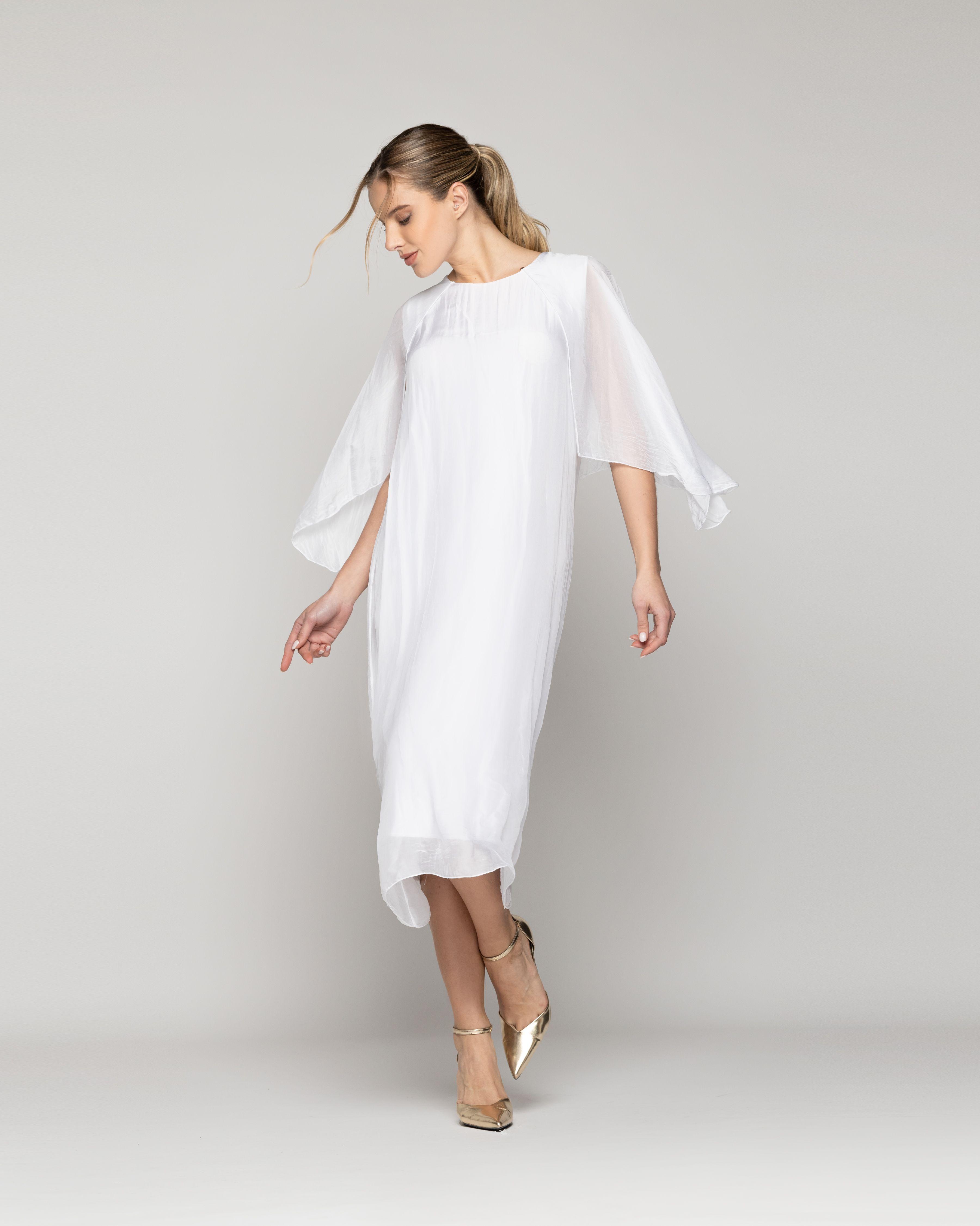 Vestido Mujer Vianney Mangas Con Capa Blanco Lineatre-1