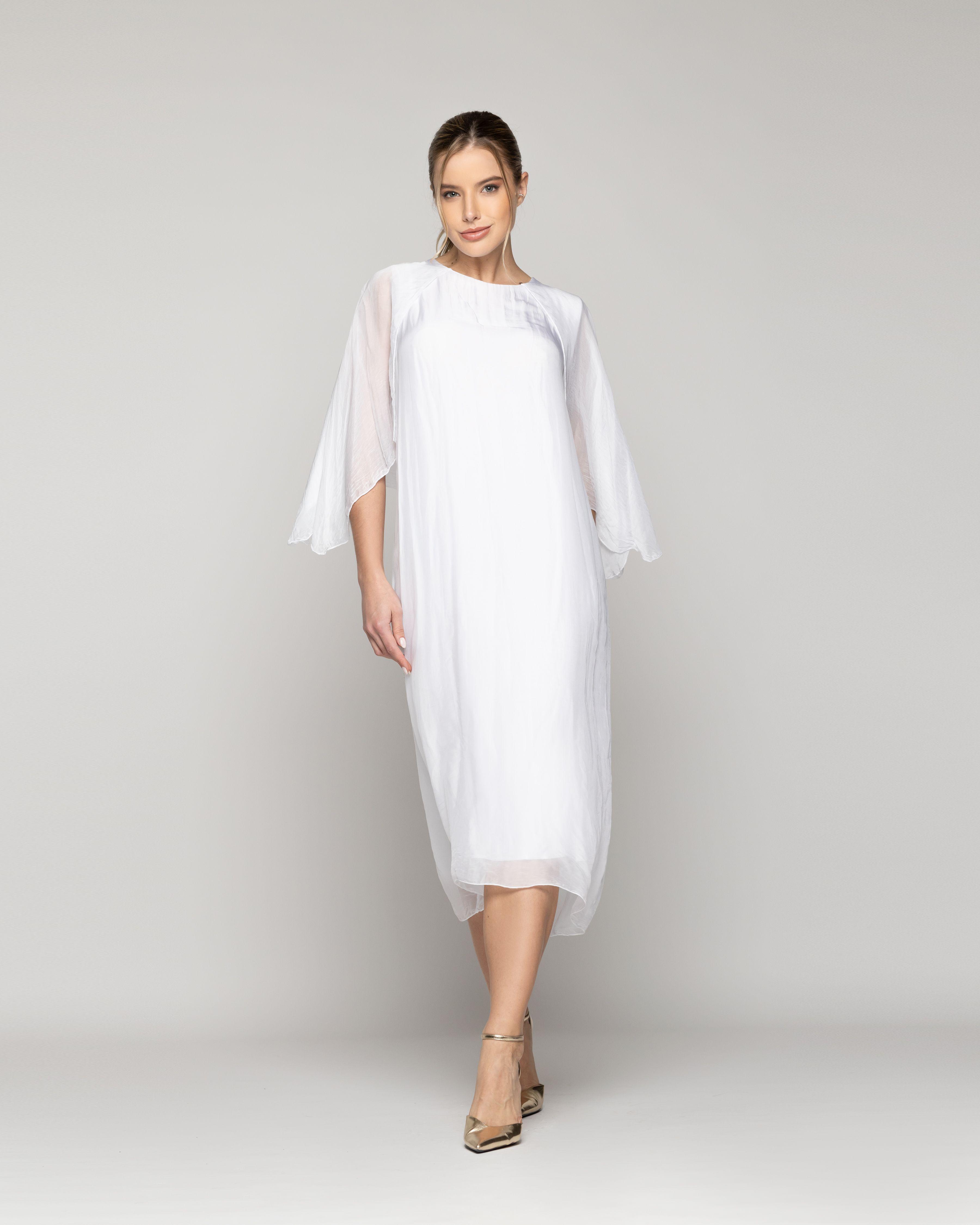 Vestido Mujer Vianney Mangas Con Capa Blanco Lineatre-4