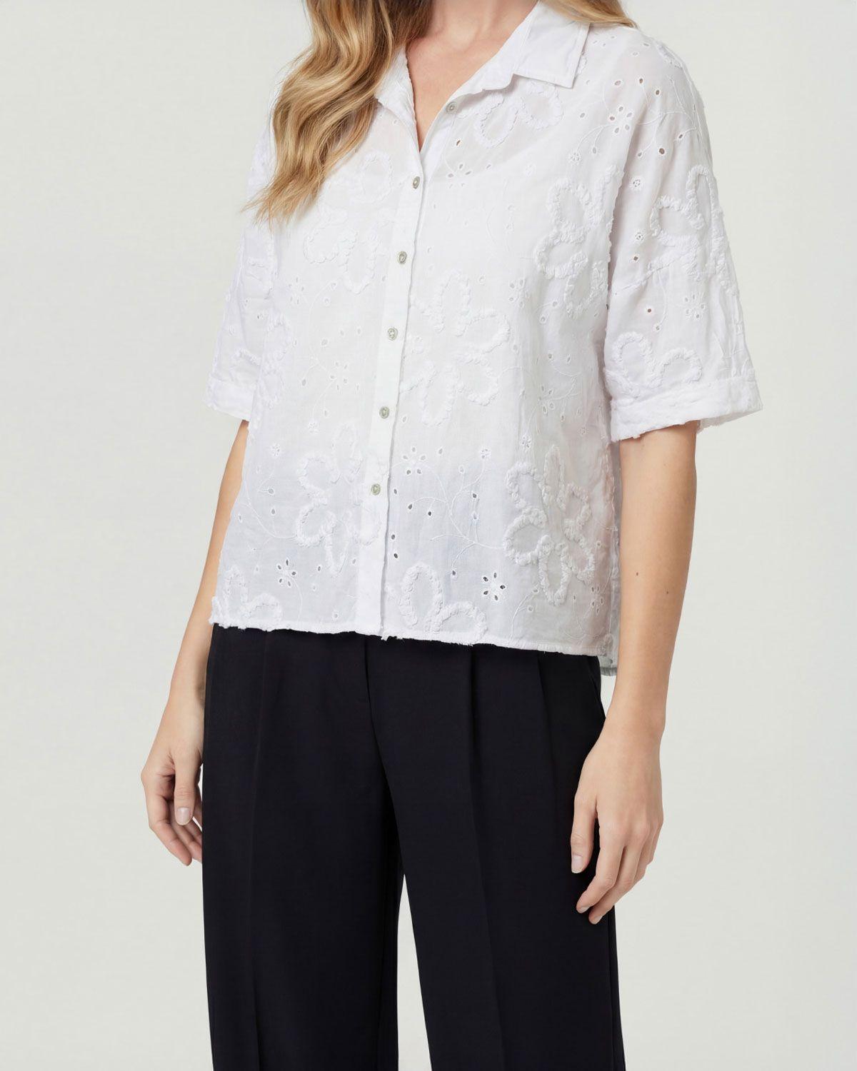 Blusa Mujer Simona Relaxed Cuello tipo camisa Manga corta Blanco Lineatre-5