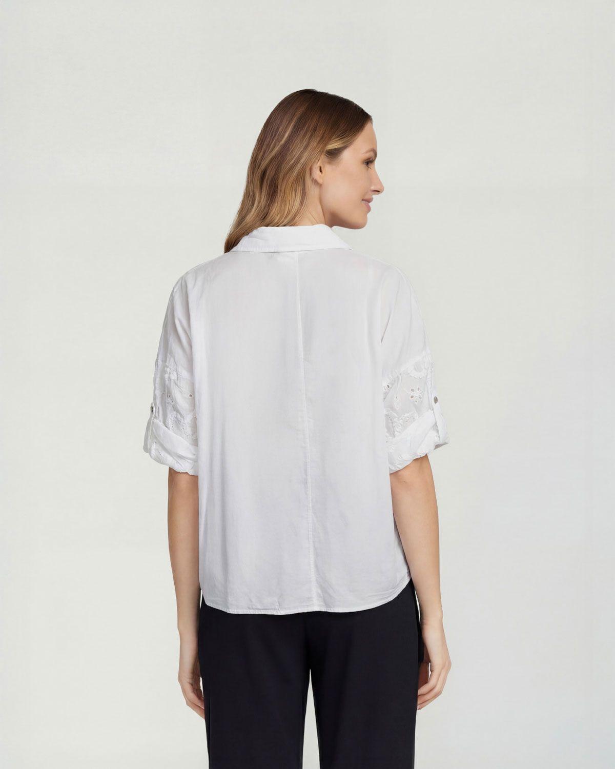Blusa Mujer Simona Relaxed Cuello tipo camisa Manga corta Blanco Lineatre-6