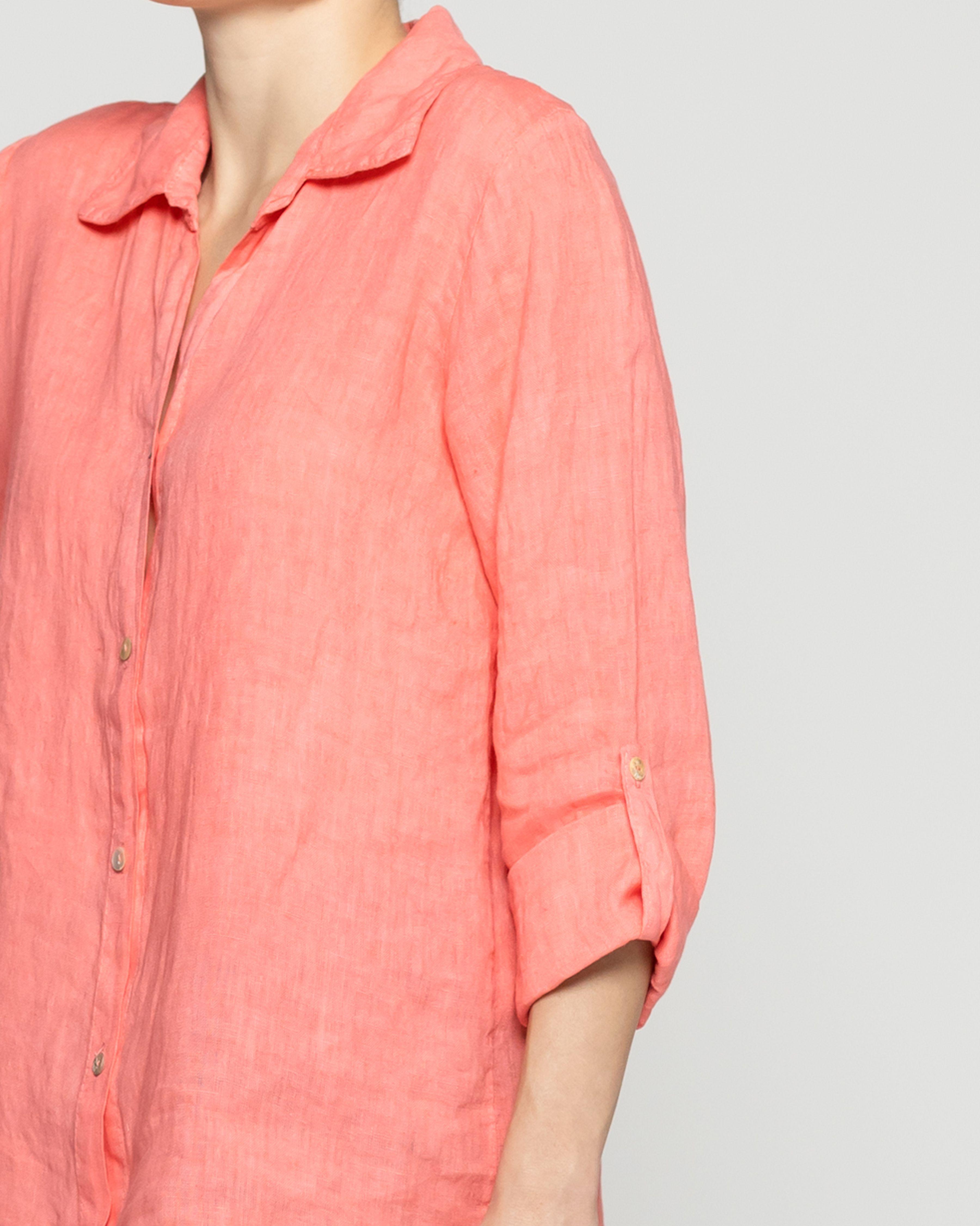 Blusa Mujer Belén Lino Manga Larga Naranja Coral Lineatre-2