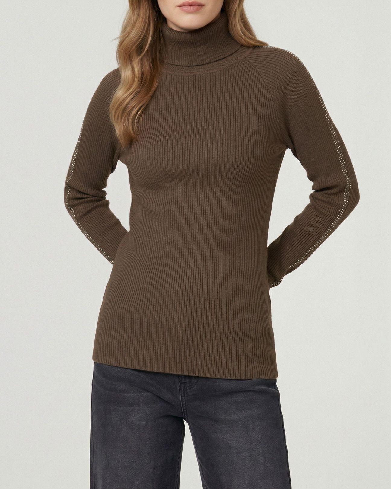 Sweater Mujer Teresa Relaxed Cuello Alto Redondo Manga Caída Chocolate Lineatre-2