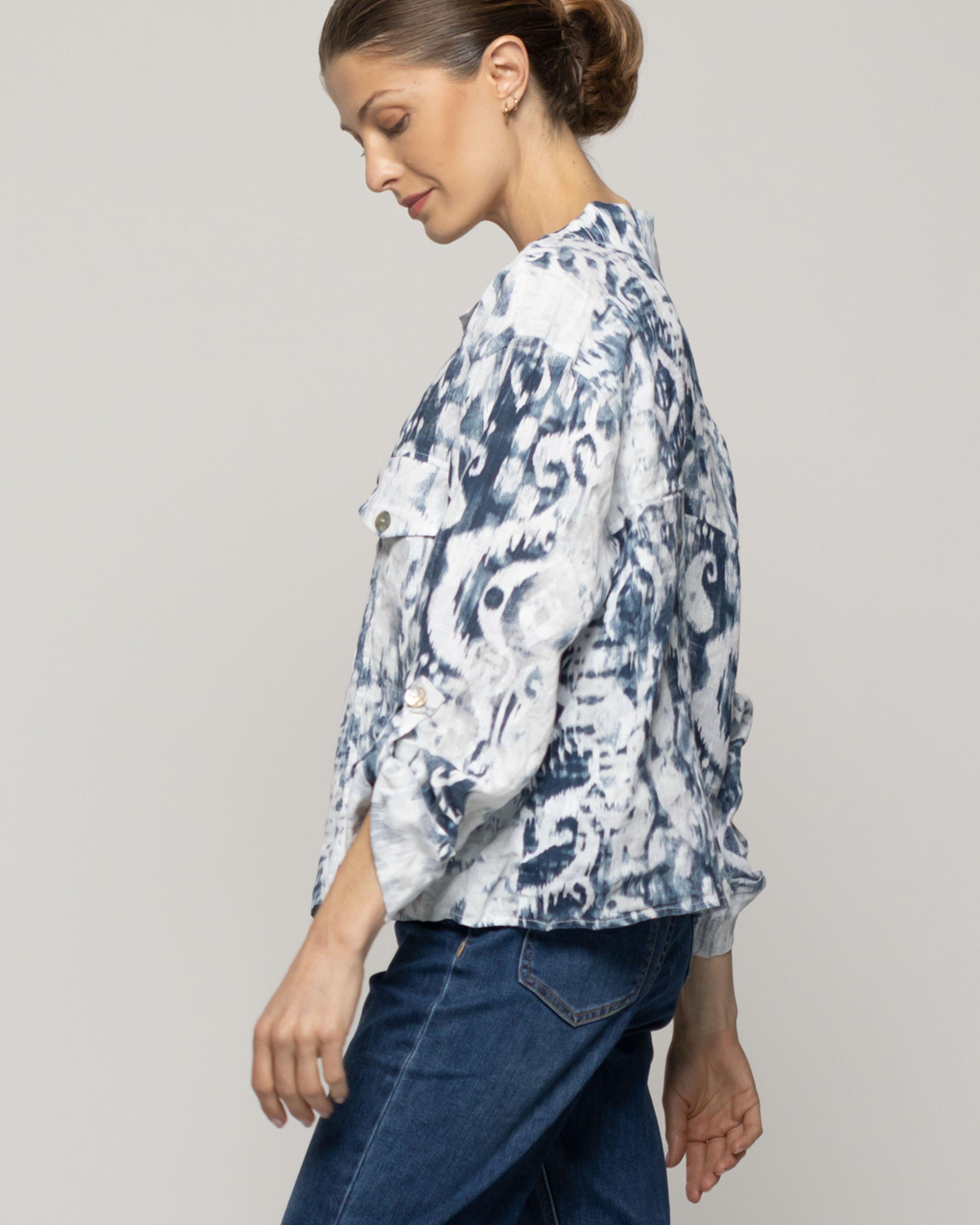 Chaqueta Mujer Carmen Estampado Azul Y Blanco Lineatre-3
