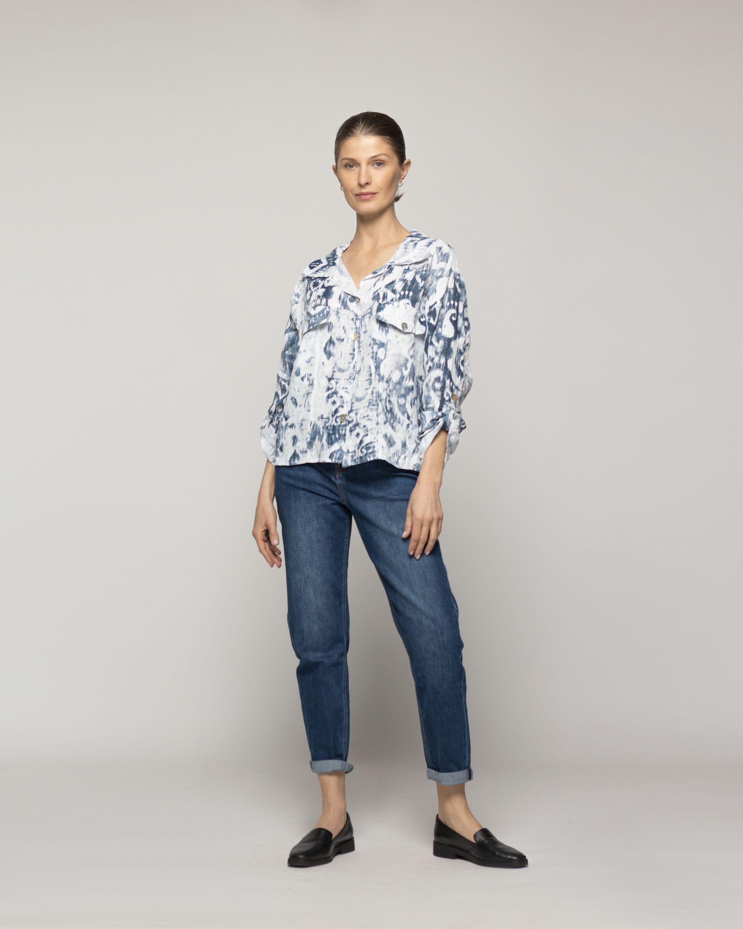 Chaqueta Mujer Carmen Estampado Azul Y Blanco Lineatre-4