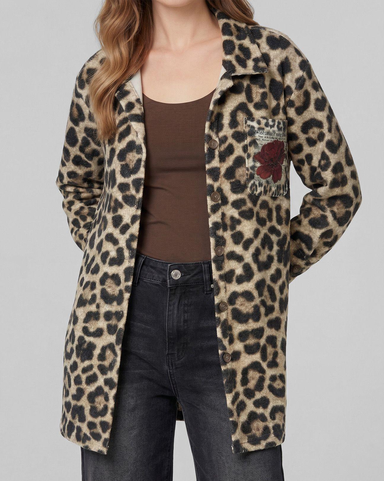 Abrigo Mujer Lia Relaxed Cuello Tipo Camisa Manga Suelta Leopardo Lineatre-2