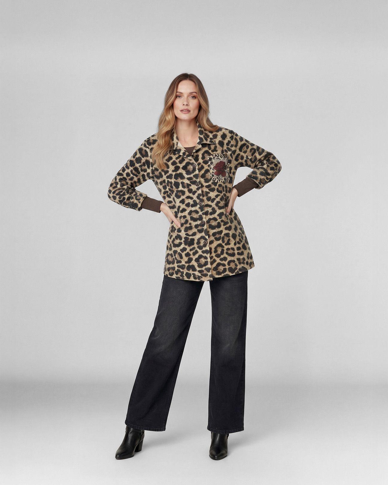 Abrigo Mujer Lia Relaxed Cuello Tipo Camisa Manga Suelta Leopardo Lineatre-3