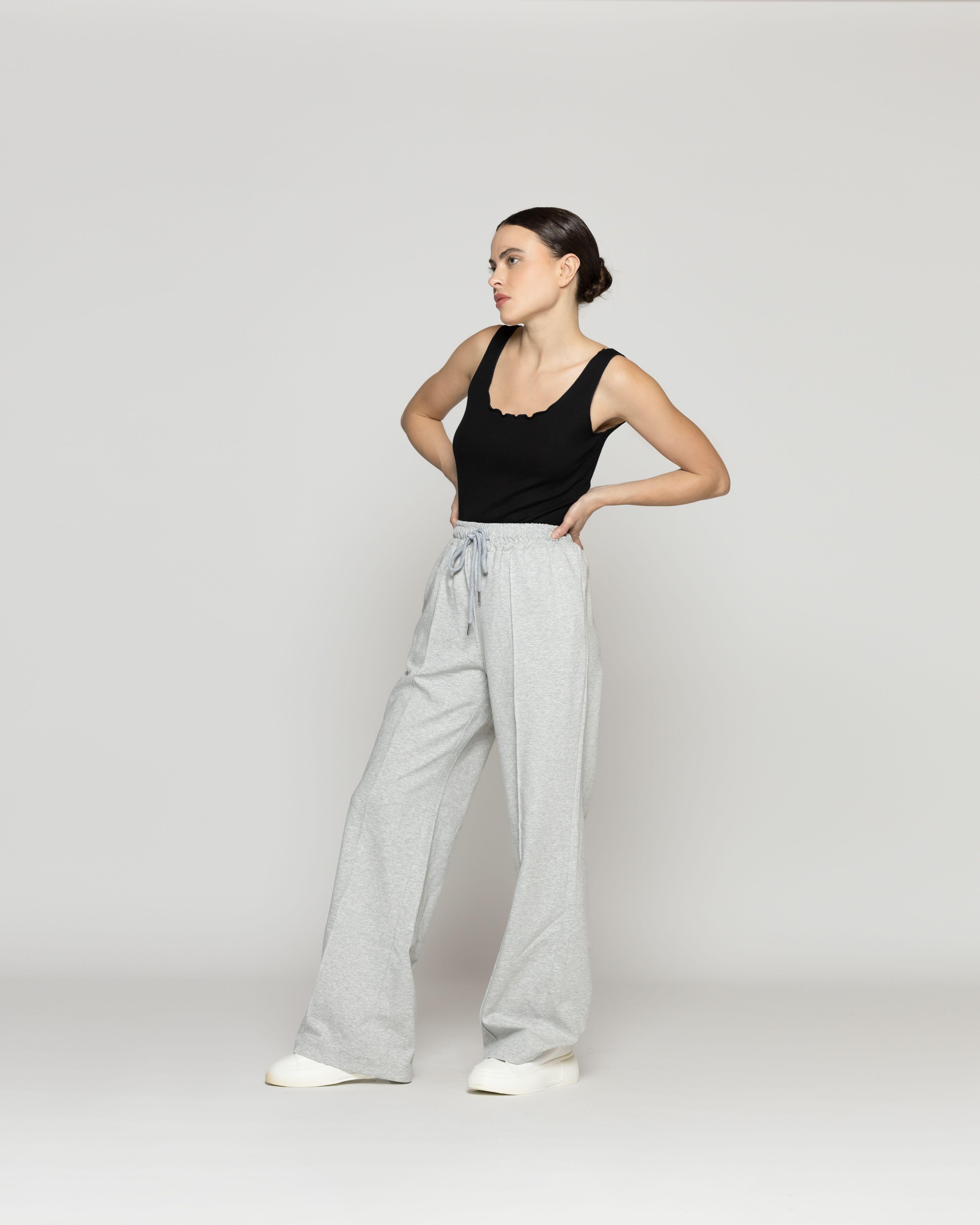 Pantalón Mujer Oksana oversize Con Lazos Gris Lineatre-2