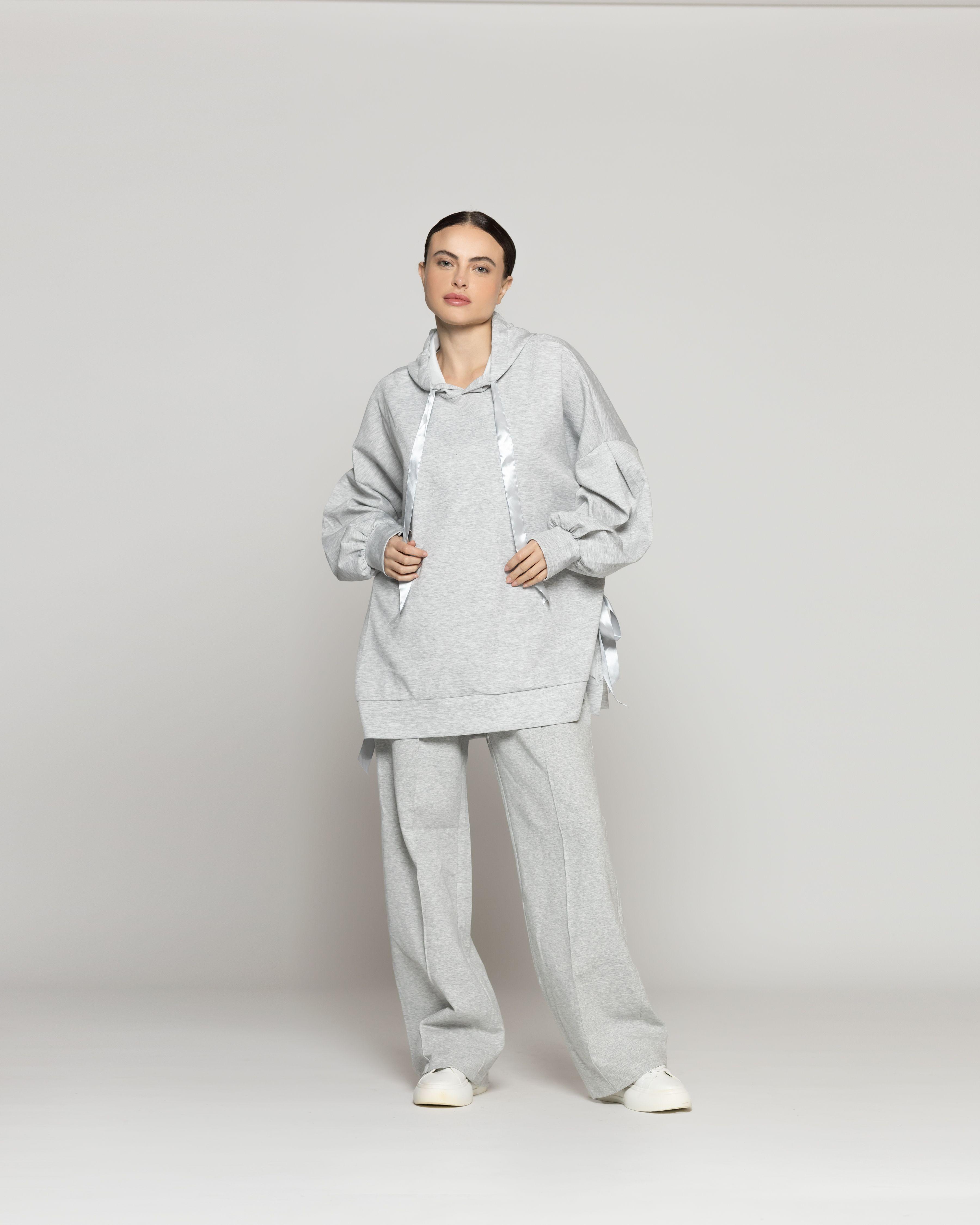Pantalón Mujer Oksana oversize Con Lazos Gris Lineatre-4