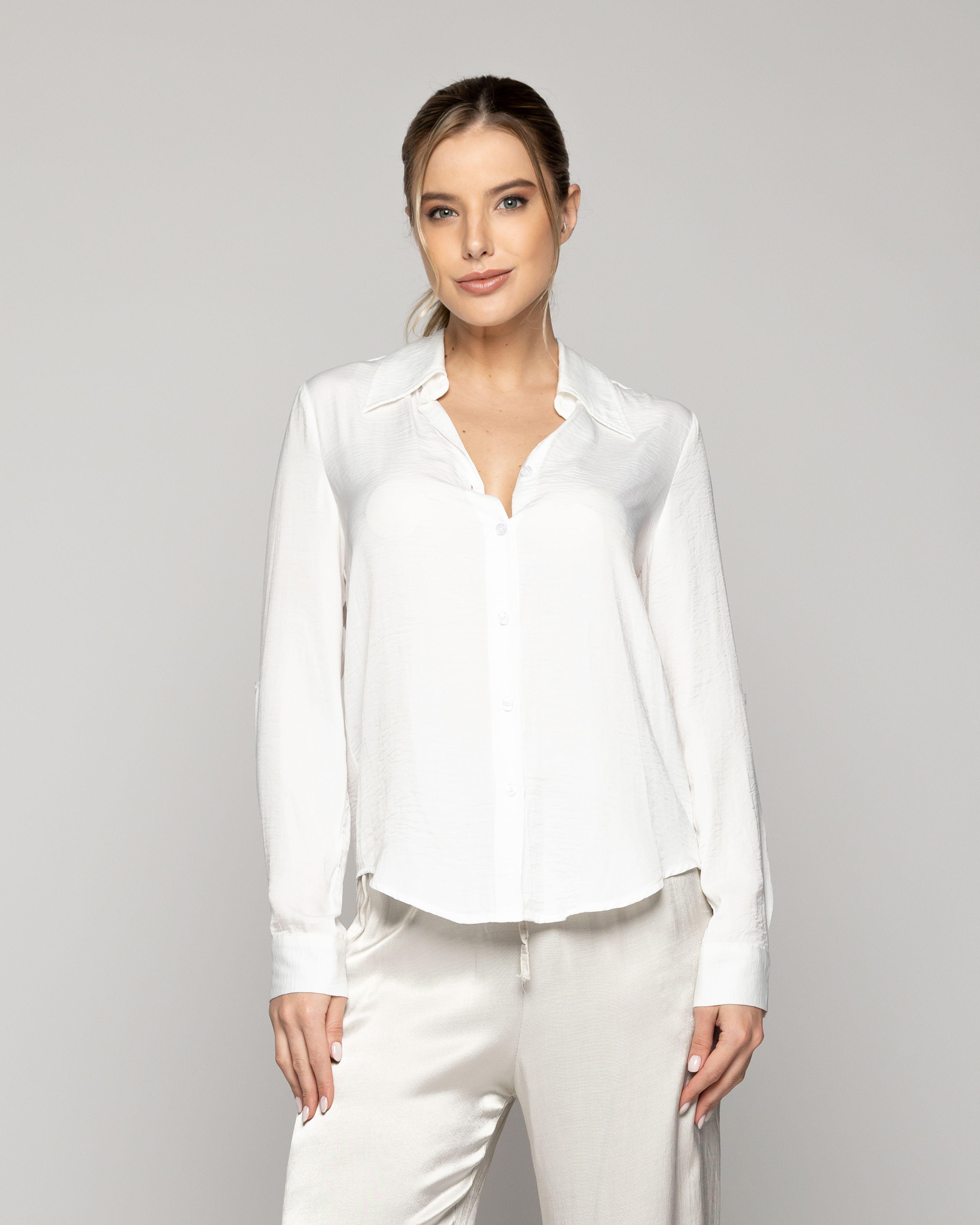 Blusa Mujer Brenda Semi Brillante Manga Larga Blanca Lineatre-0