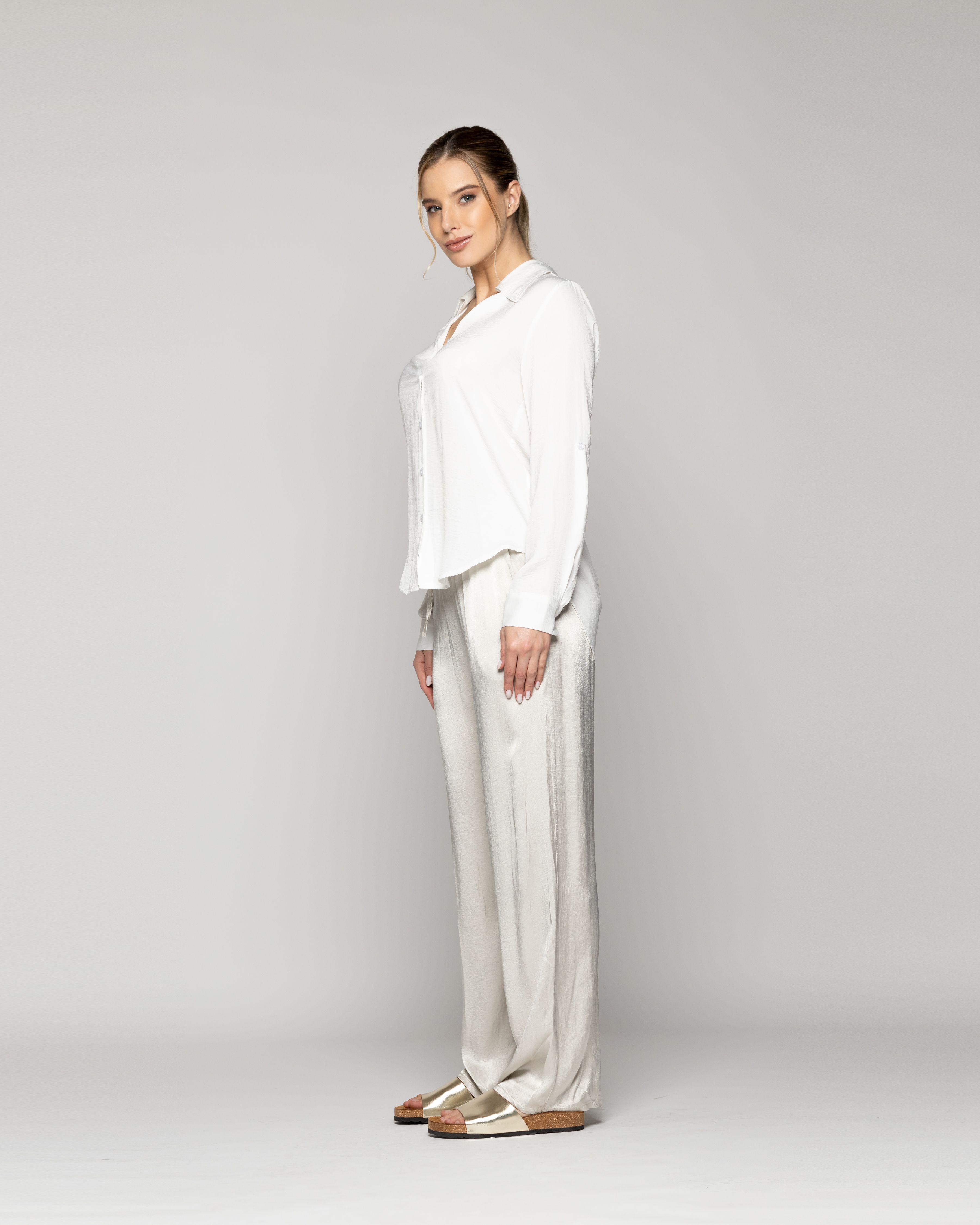 Blusa Mujer Brenda Semi Brillante Manga Larga Blanca Lineatre-1