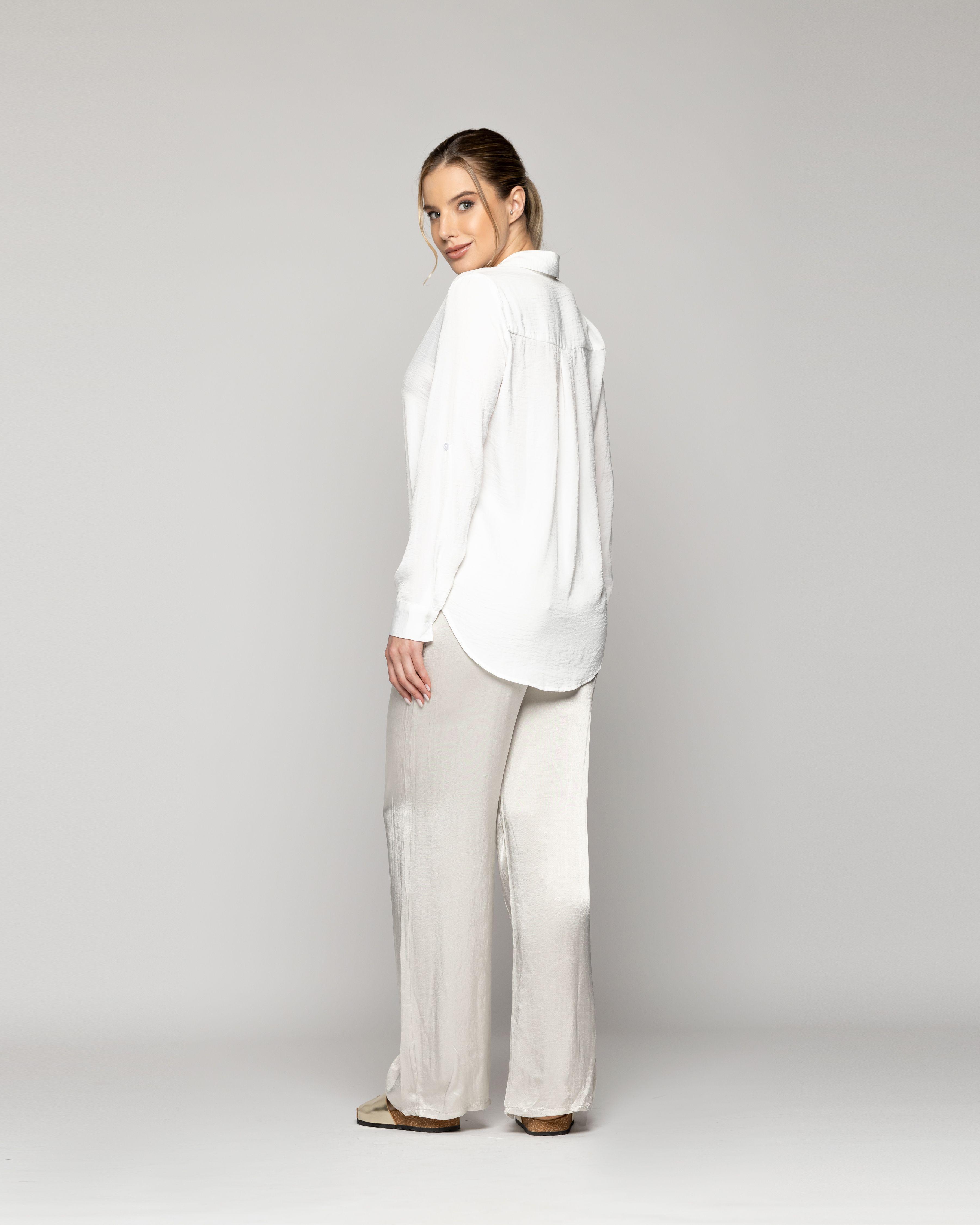 Blusa Mujer Brenda Semi Brillante Manga Larga Blanca Lineatre-2
