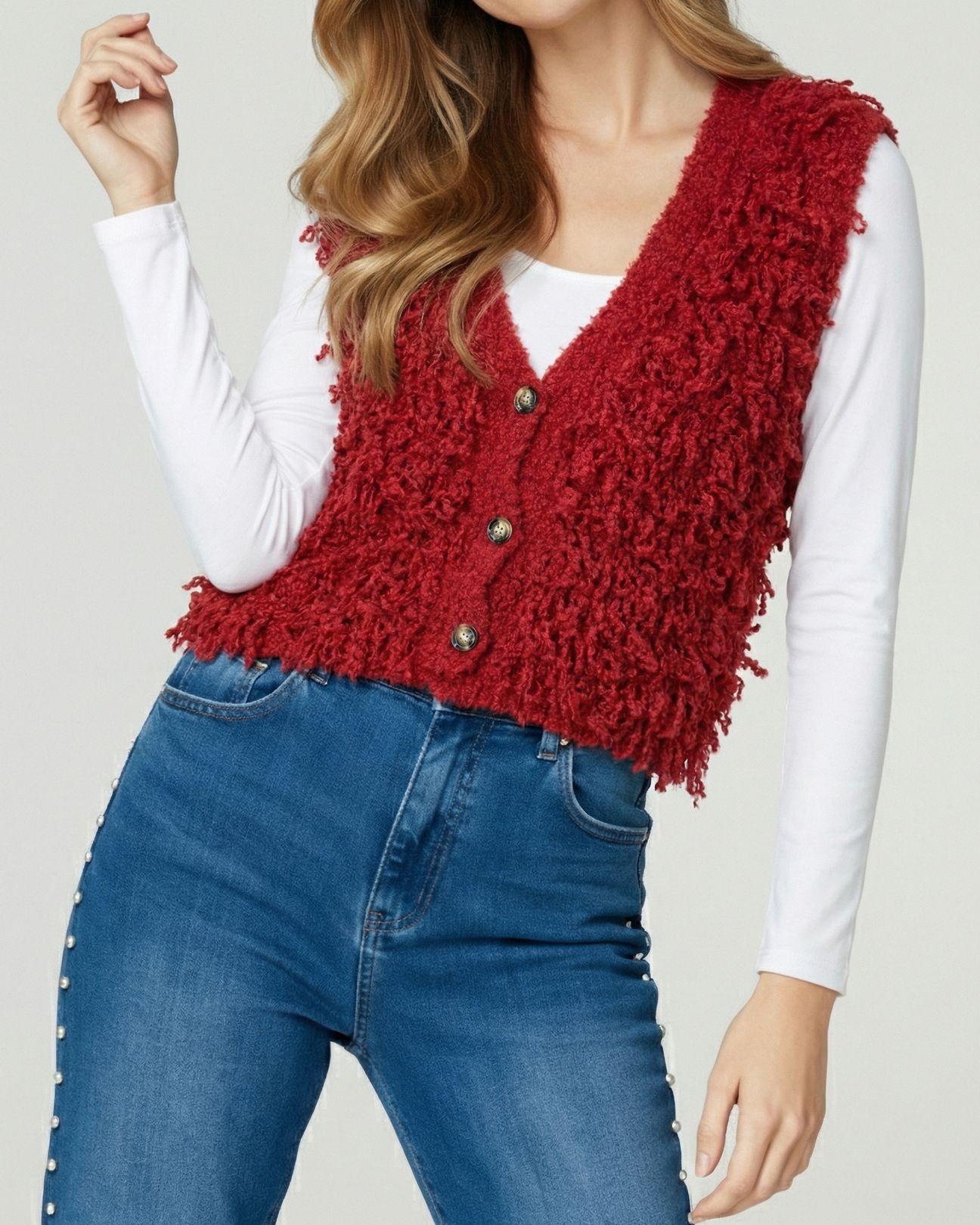 Gillet Mujer Fabiola Relaxed Cuello En V Rojo Lineatre-2