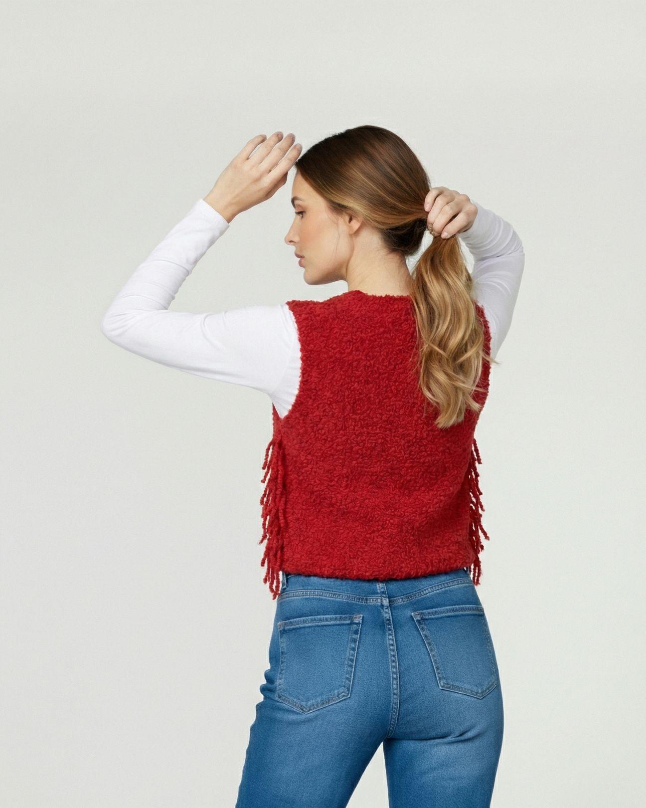 Gillet Mujer Fabiola Relaxed Cuello En V Rojo Lineatre-3