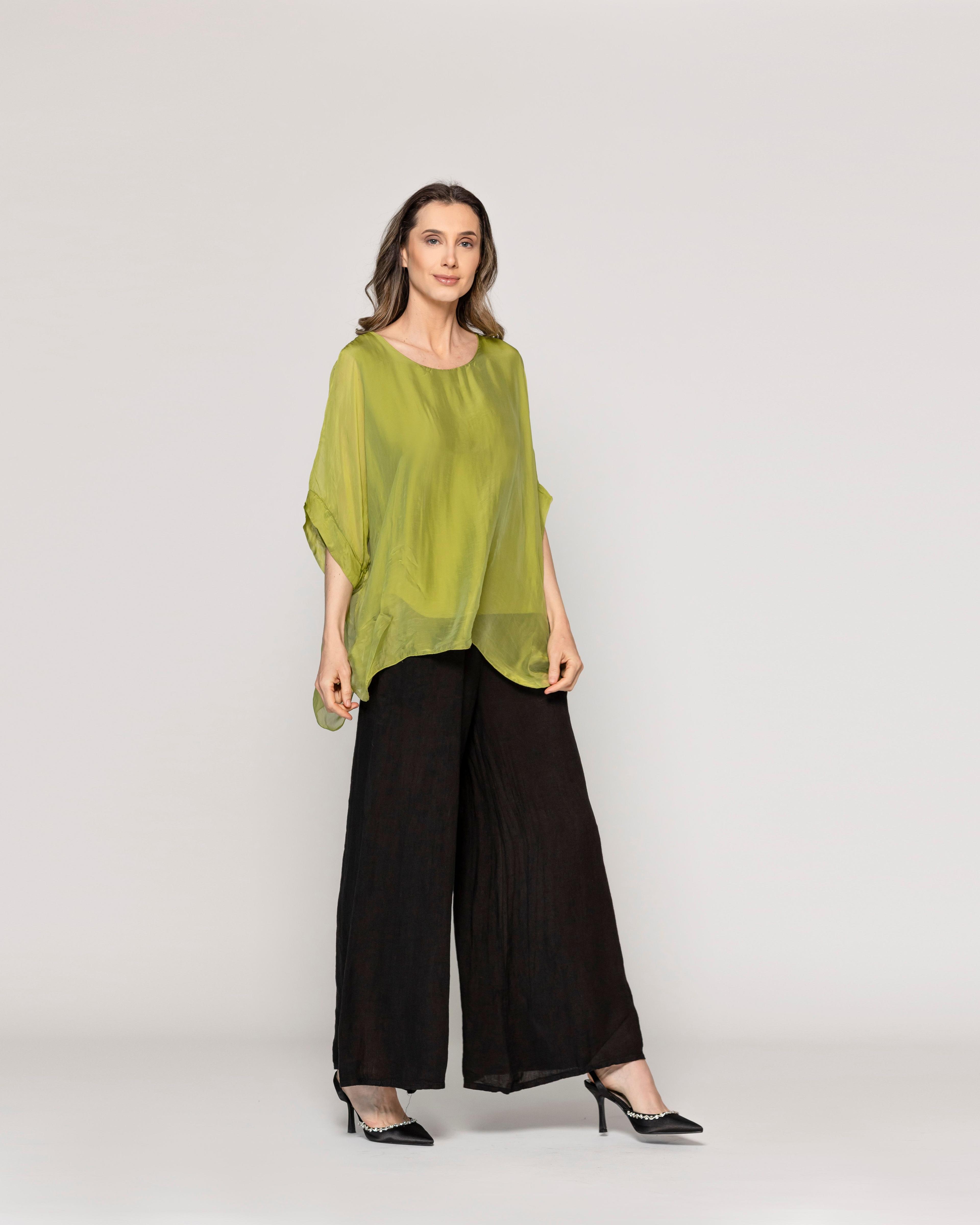 Blusa Mujer Boruta Mangas Murciélago Verde Oliva Lineatre-1