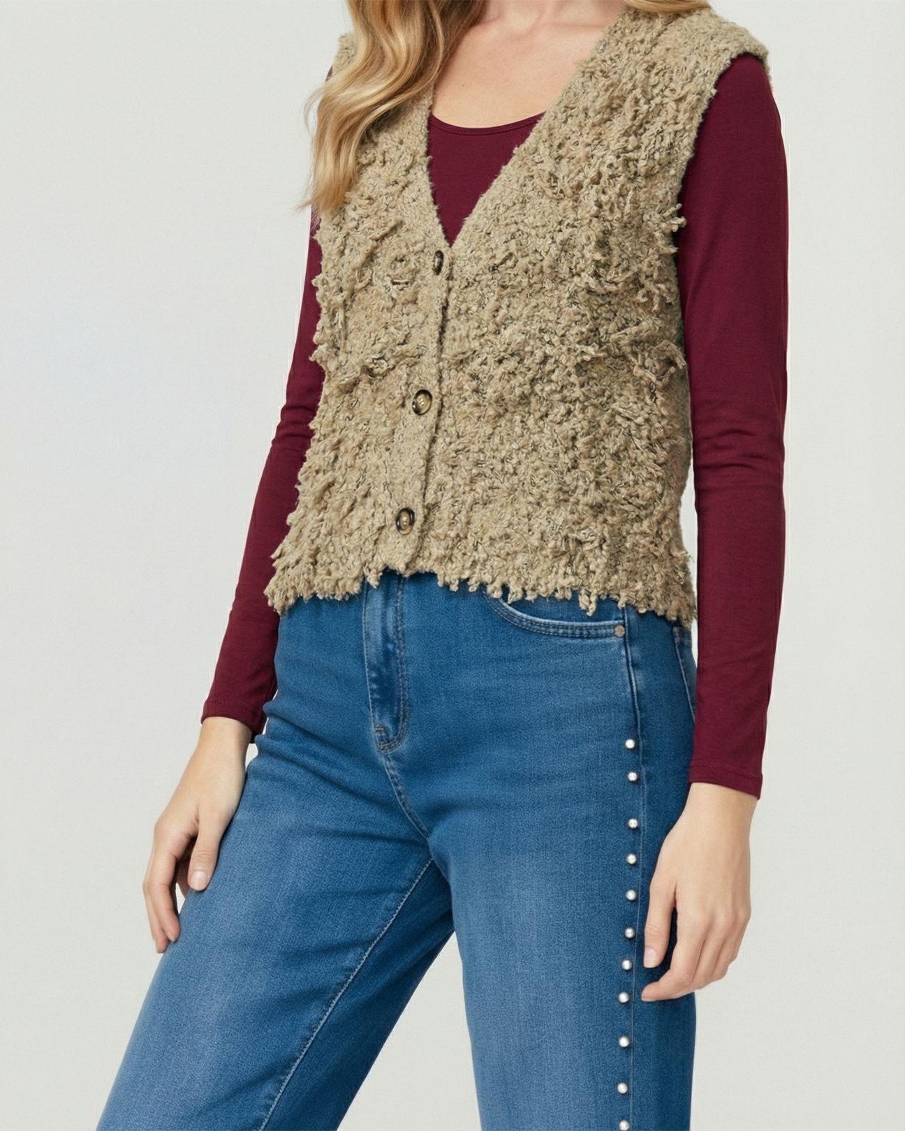 Gillet Mujer Fabiola Relaxed Cuello En V Camel Lineatre-2