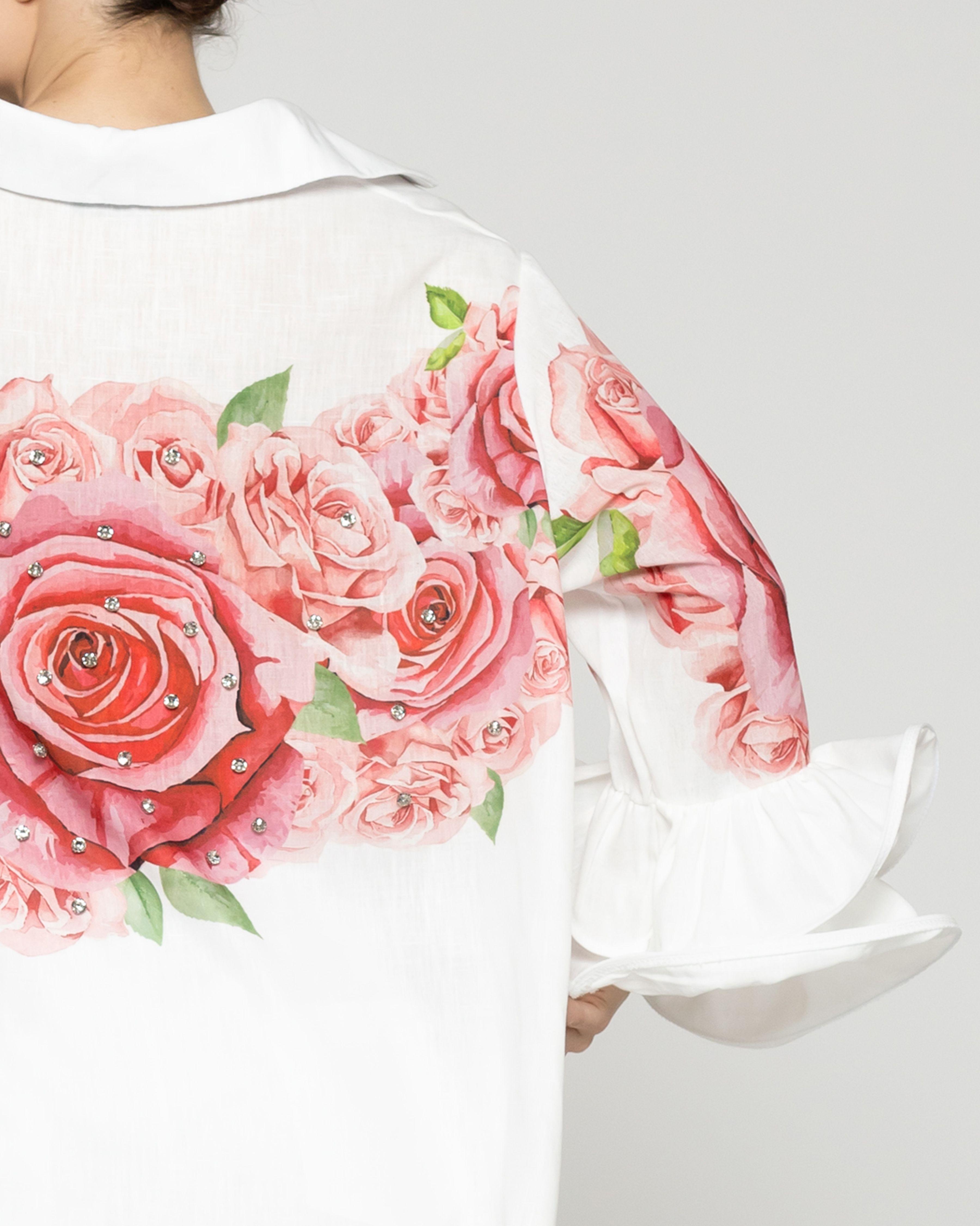 Blusa Mujer Bice Con Vuelos Y Estampado De Rosas Con Brillo Lineatre-3