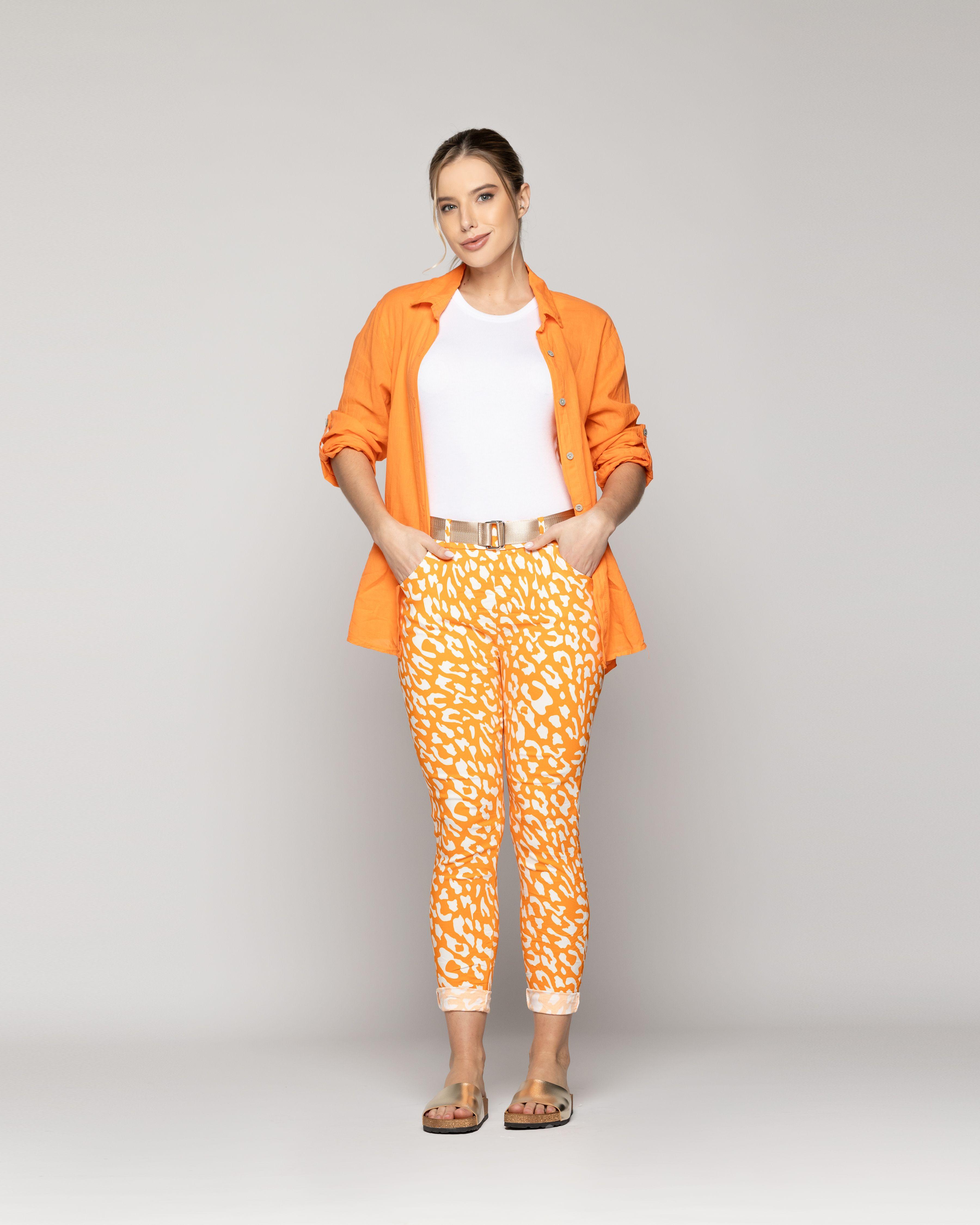 Pantalón Mujer Phedra Con Estampado Animal Naranja Lineatre-0