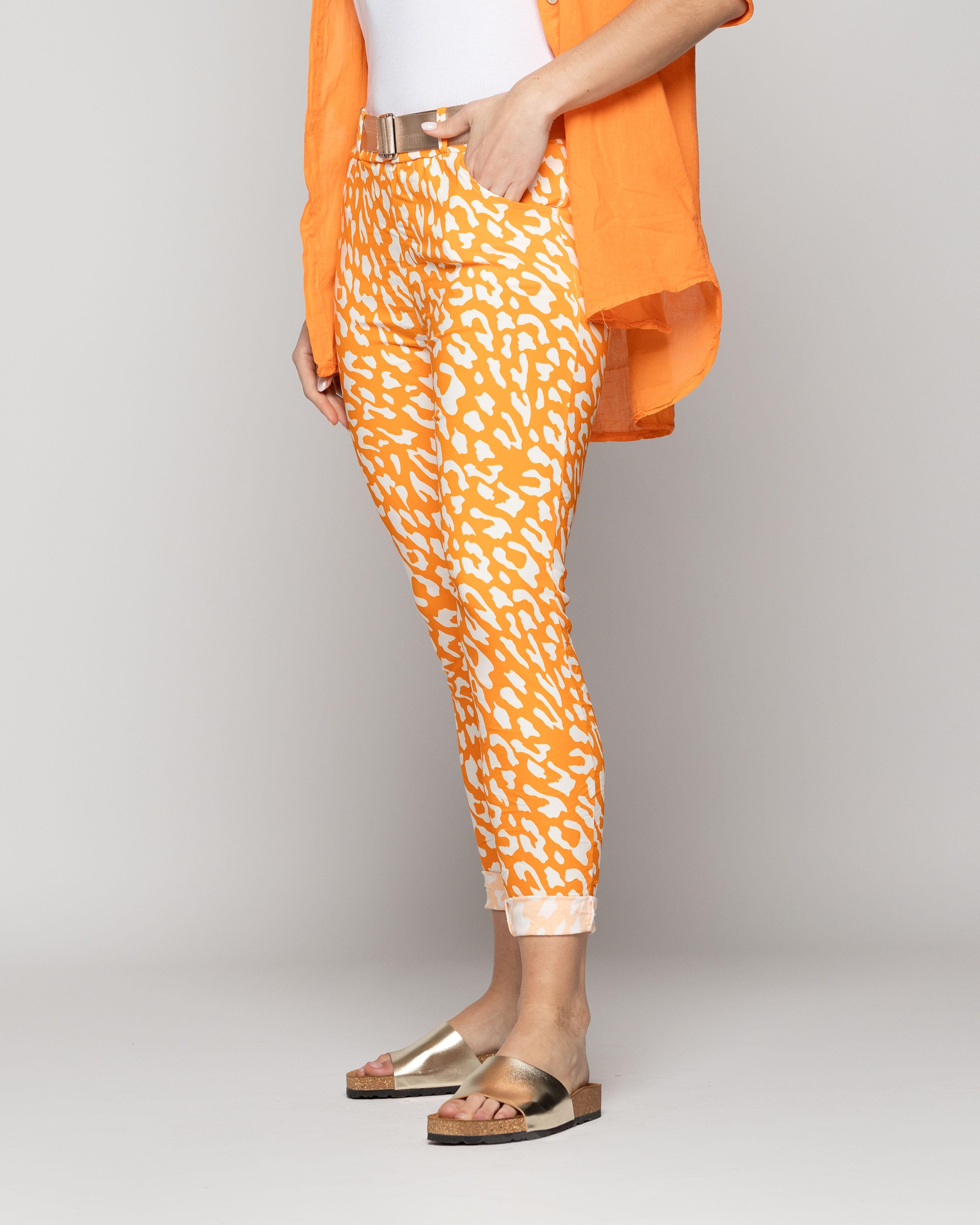 Pantalón Mujer Phedra Con Estampado Animal Naranja Lineatre-1