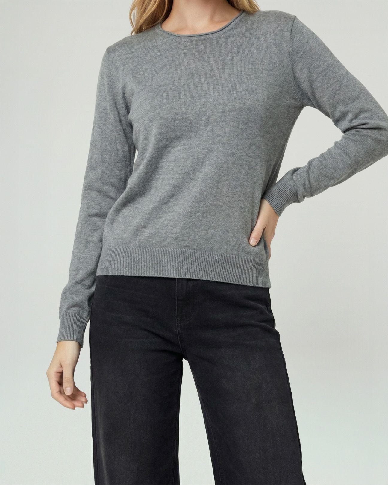 Sweater Mujer Marcela Relaxed Fit Cuello Redondo Manga Caída  Gris Lineatre-3