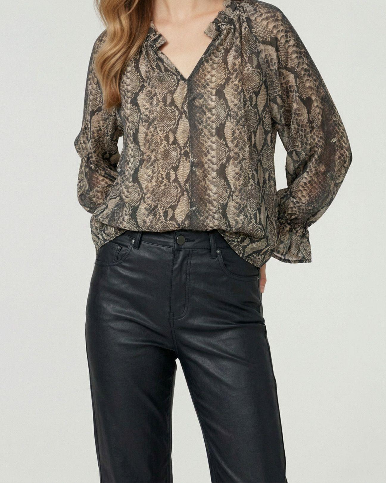 Blusa Mujer Javiera Relaxed Cuello En V Manga Suelta Piton Lineatre-2