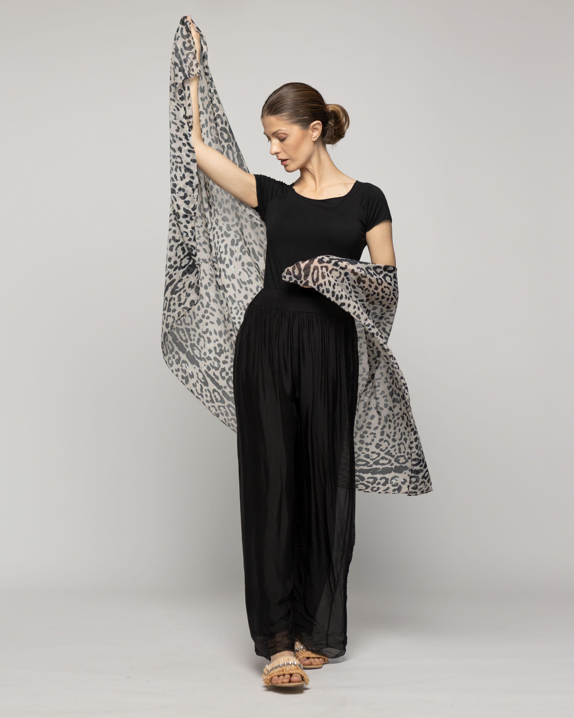 Echarpe Mujer Largo Estampado Leopardo Neutro Lineatre-3