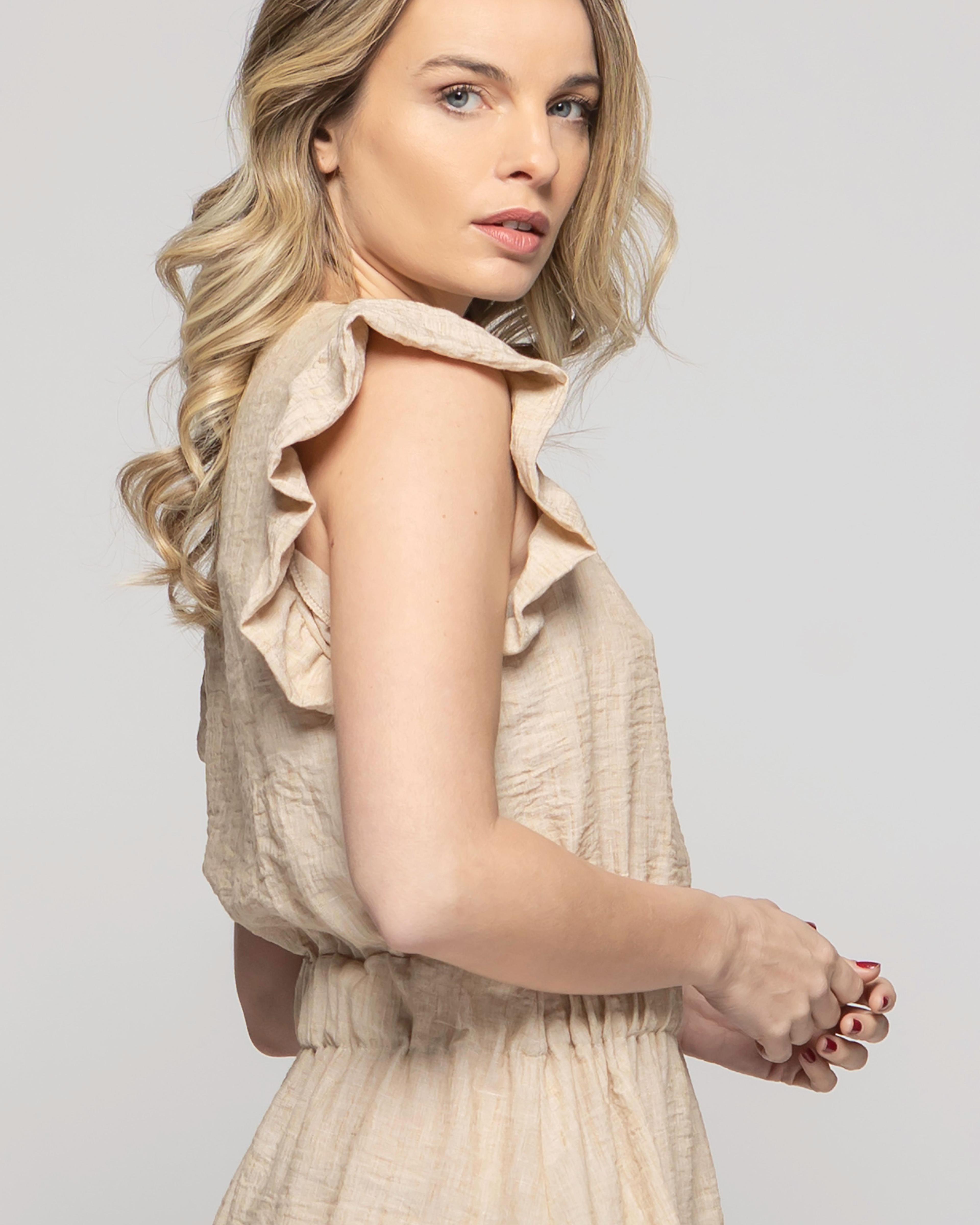Vestido Mujer Abelia Corto Con Vuelos Beige Ludovica-4