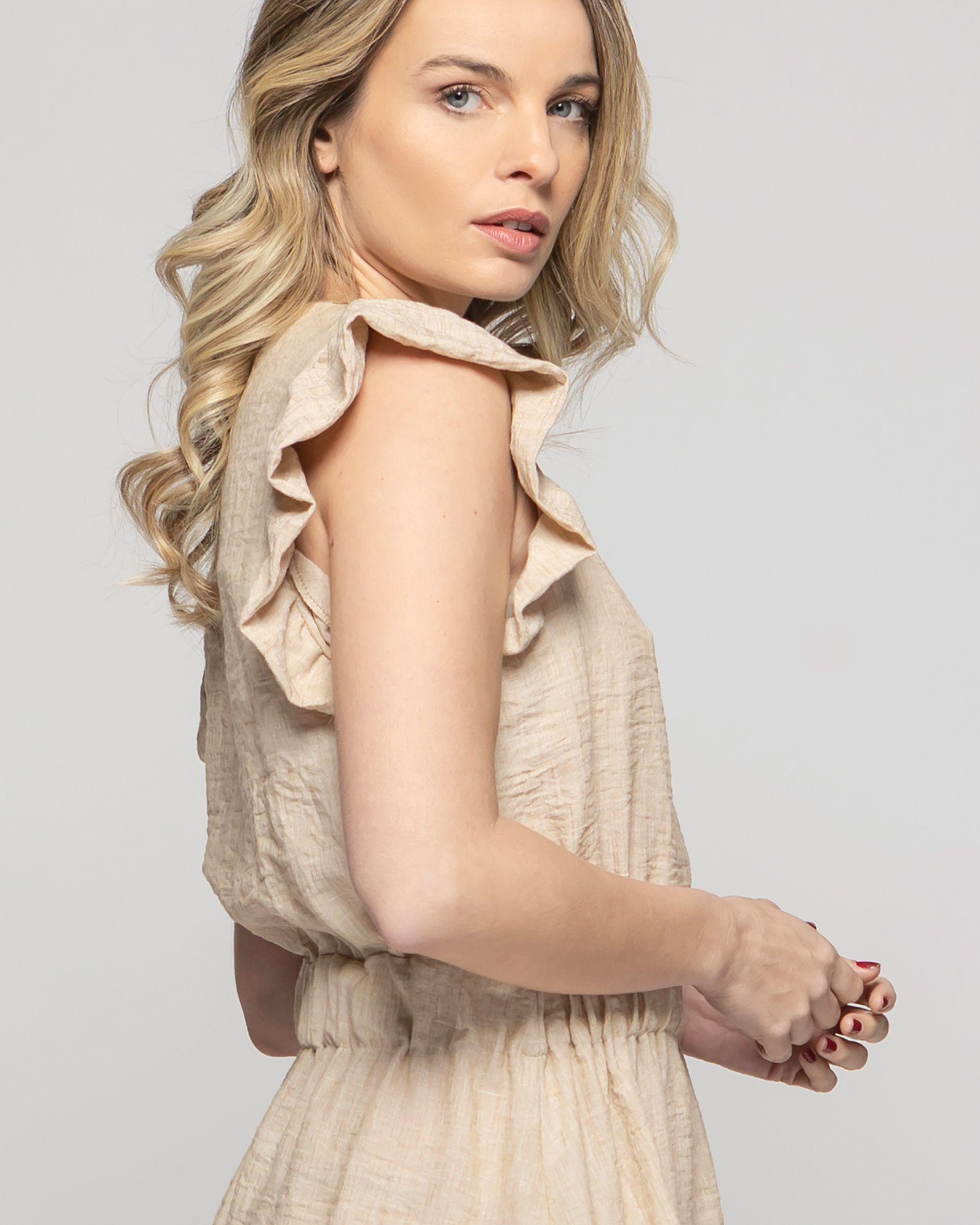 Vestido Mujer Abelia Corto Con Vuelos Beige Ludovica-9