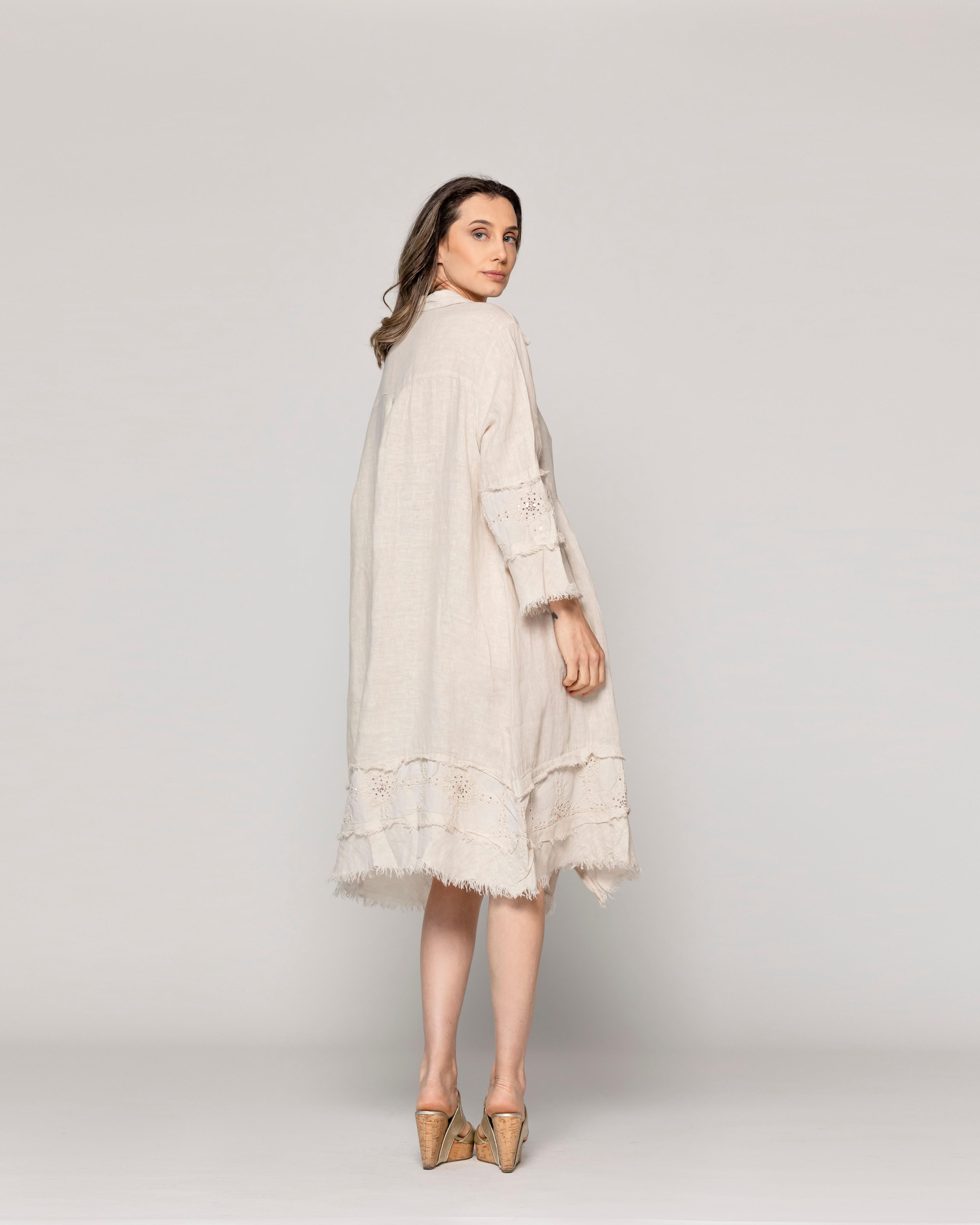 Vestido Mujer Virginia Largo De Lino Con Botones Beige Lineatre-2