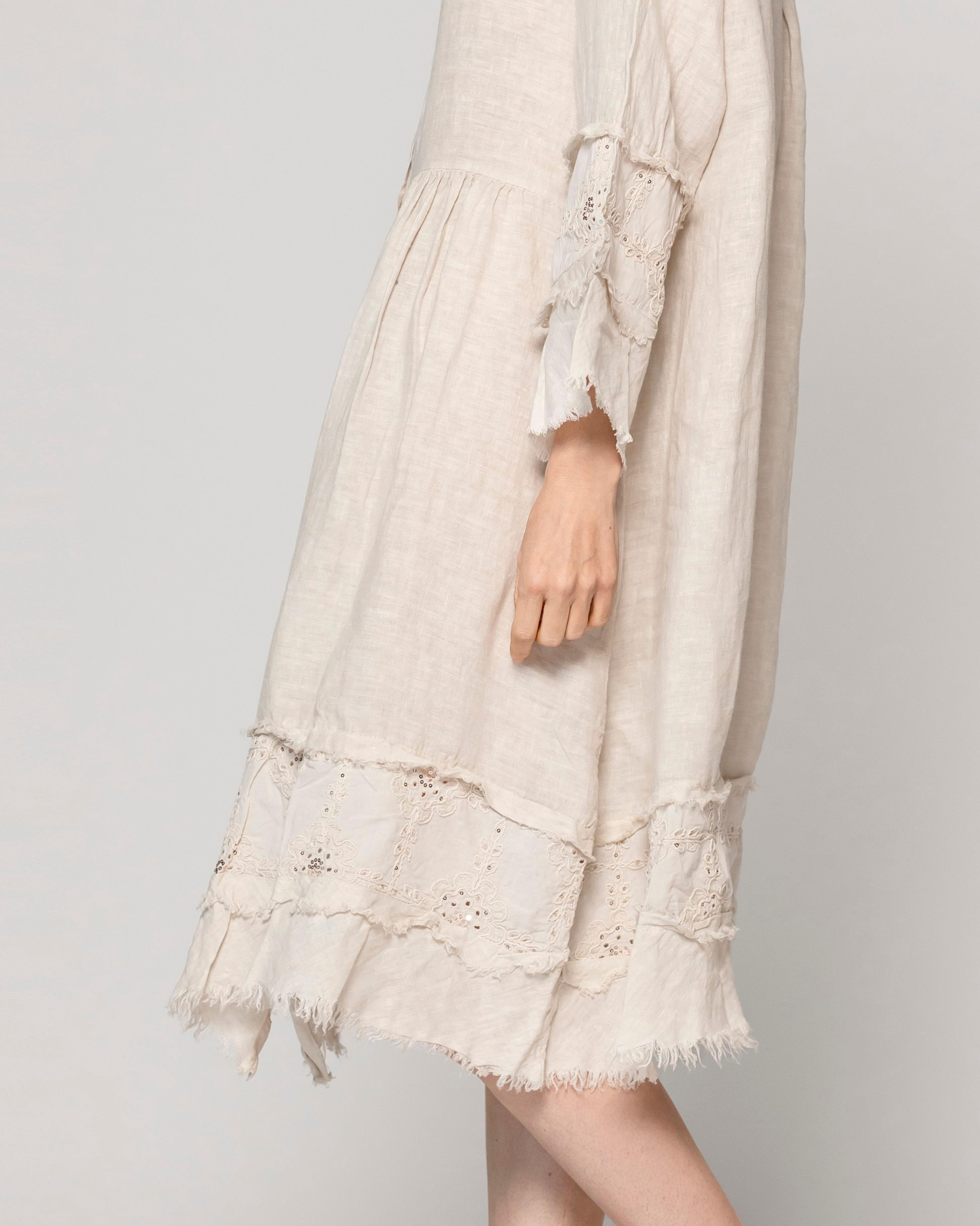 Vestido Mujer Virginia Largo De Lino Con Botones Beige Lineatre-3