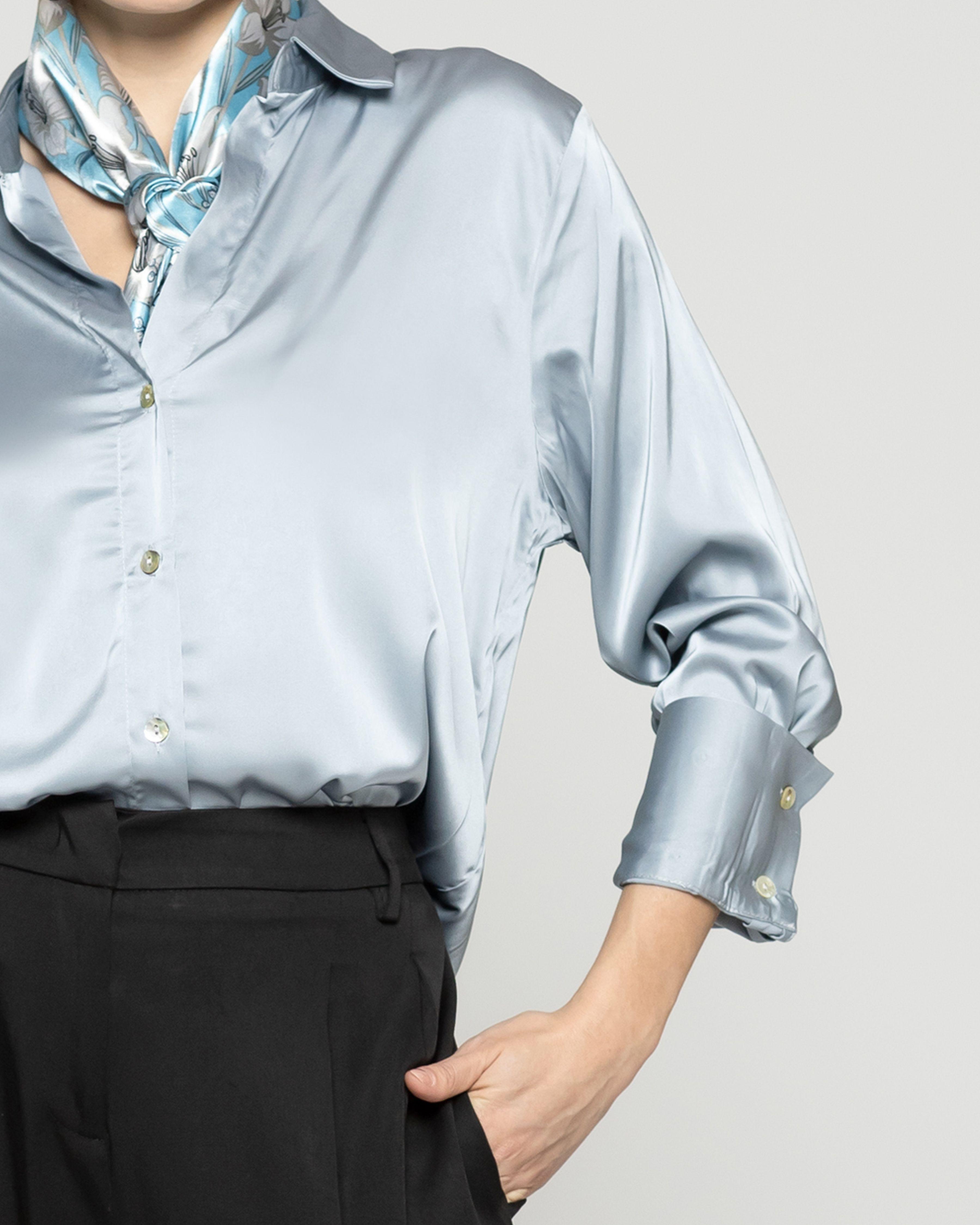 Blusa Mujer Barbarella Tipo Satín Manga Larga Gris Perla Lineatre-2